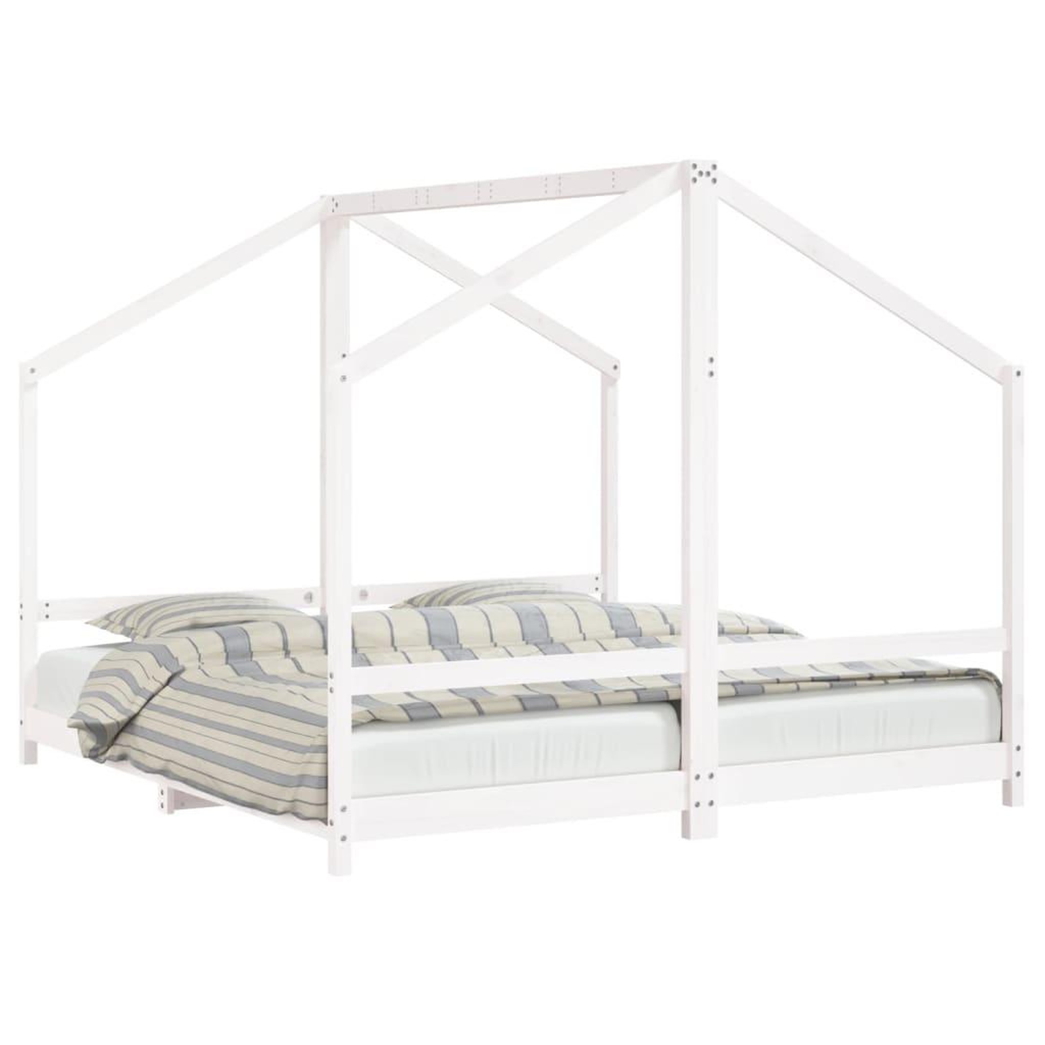 Voir la diapositive 2 : VIDAXL Cadre de lit d'enfant blanc 2x(90x190) cm bois de pin massif
