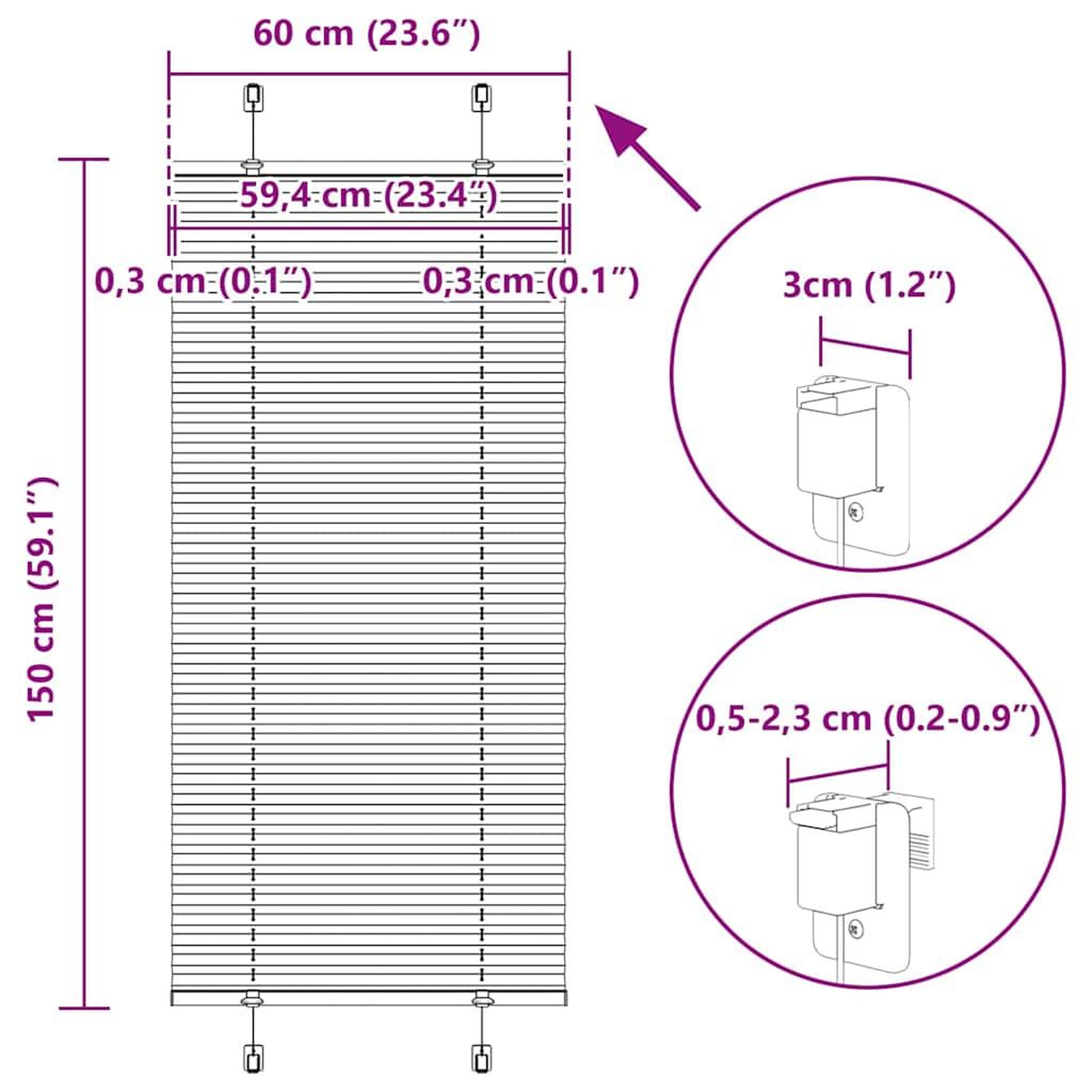 Voir la diapositive 6 : VIDAXL Store plisse rose 60x150 cm largeur du tissu 59,4 cm polyester