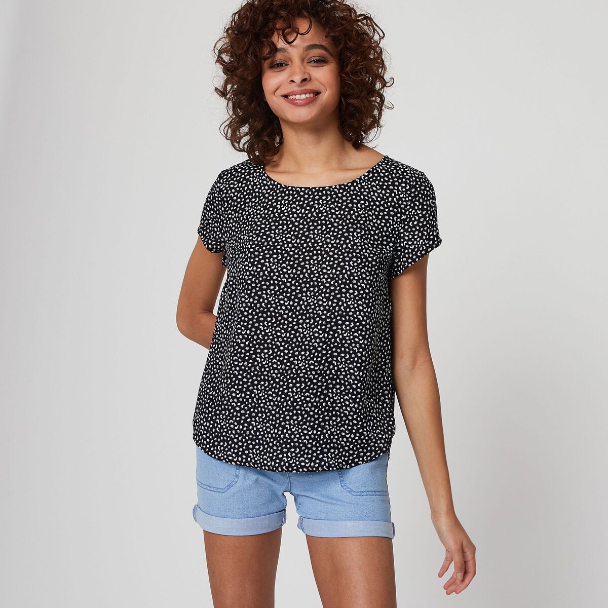 IN EXTENSO Blouse noir imprimé plumetis femme