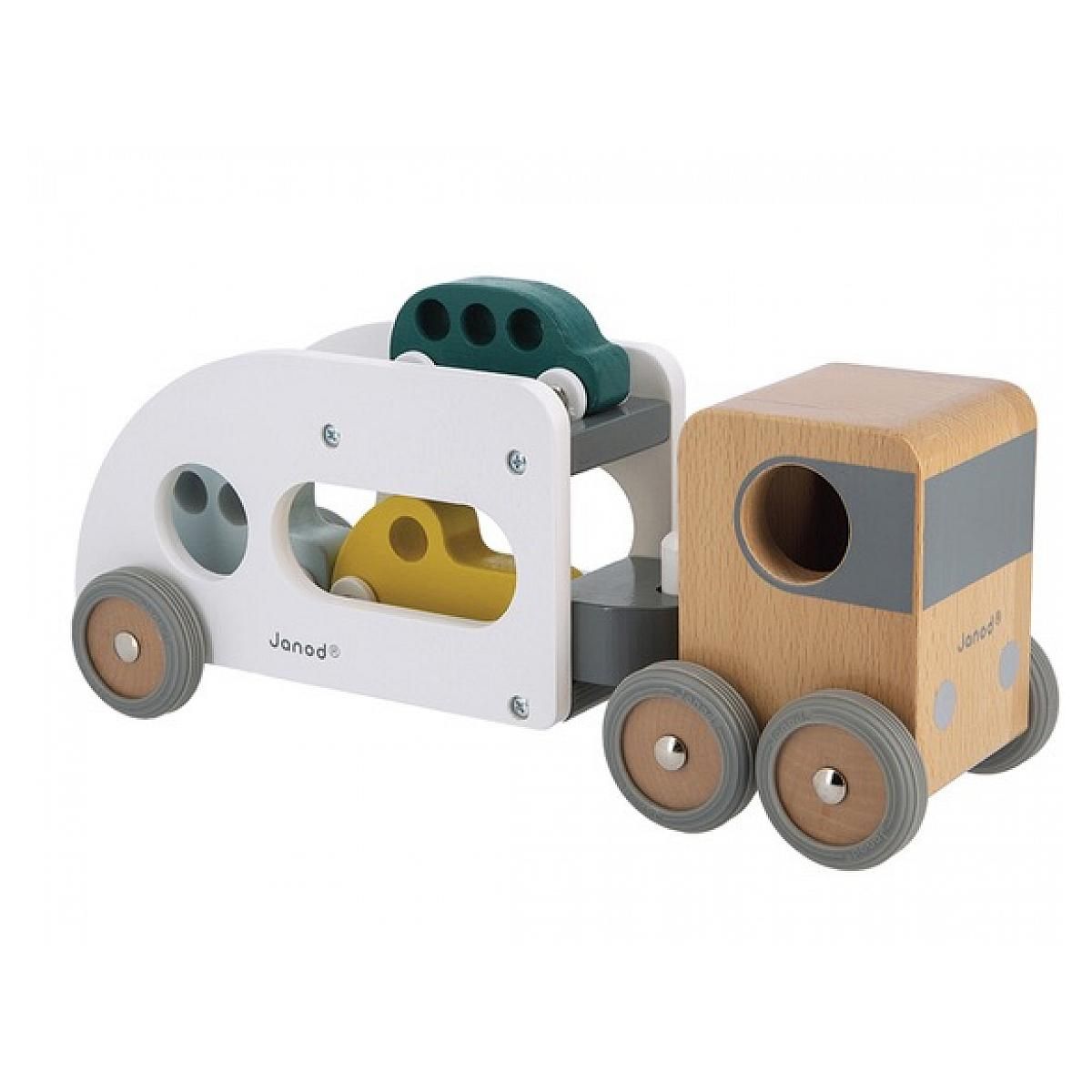 Juratoys-Janod Camion Porte-Autos avec 3 Véhicules Colorés pour Enfants