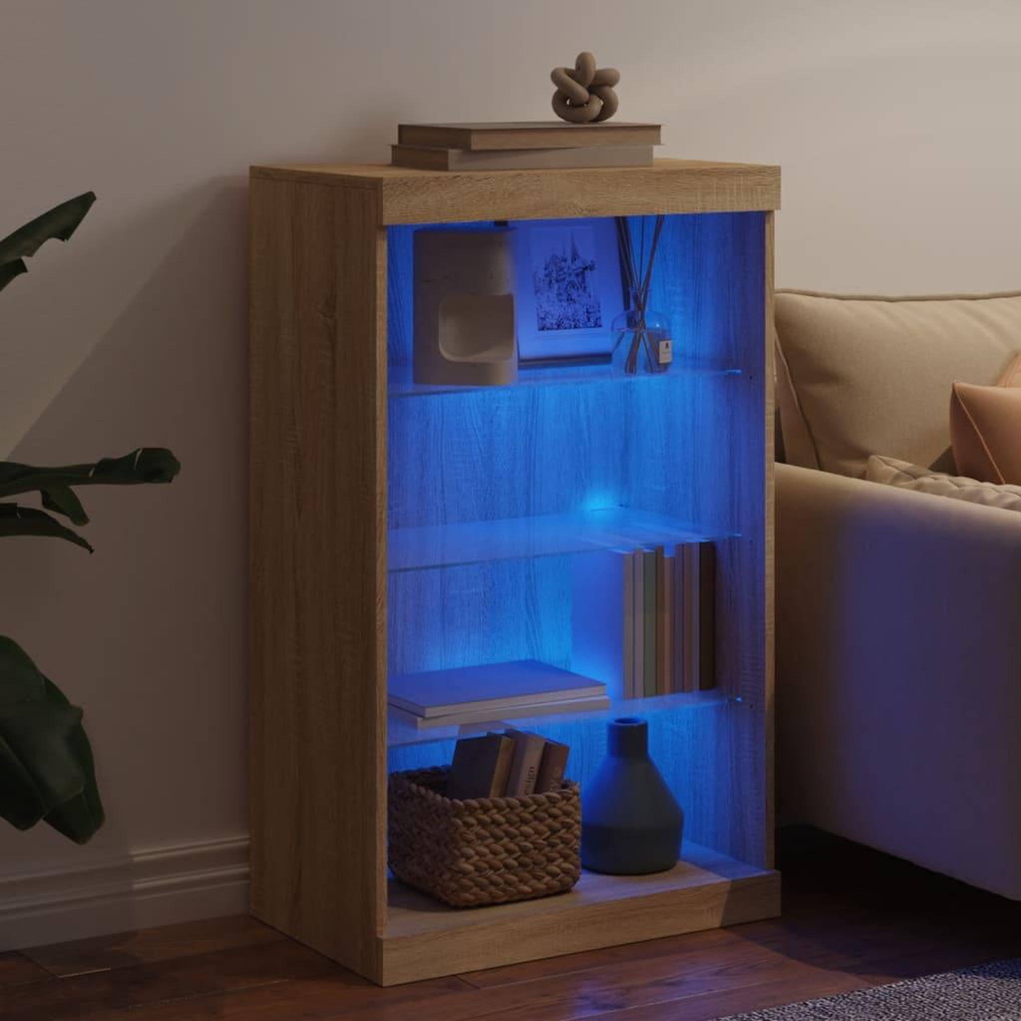 Voir la diapositive 4 : VIDAXL Buffet avec lumieres LED chene sonoma 60,5x37x100 cm