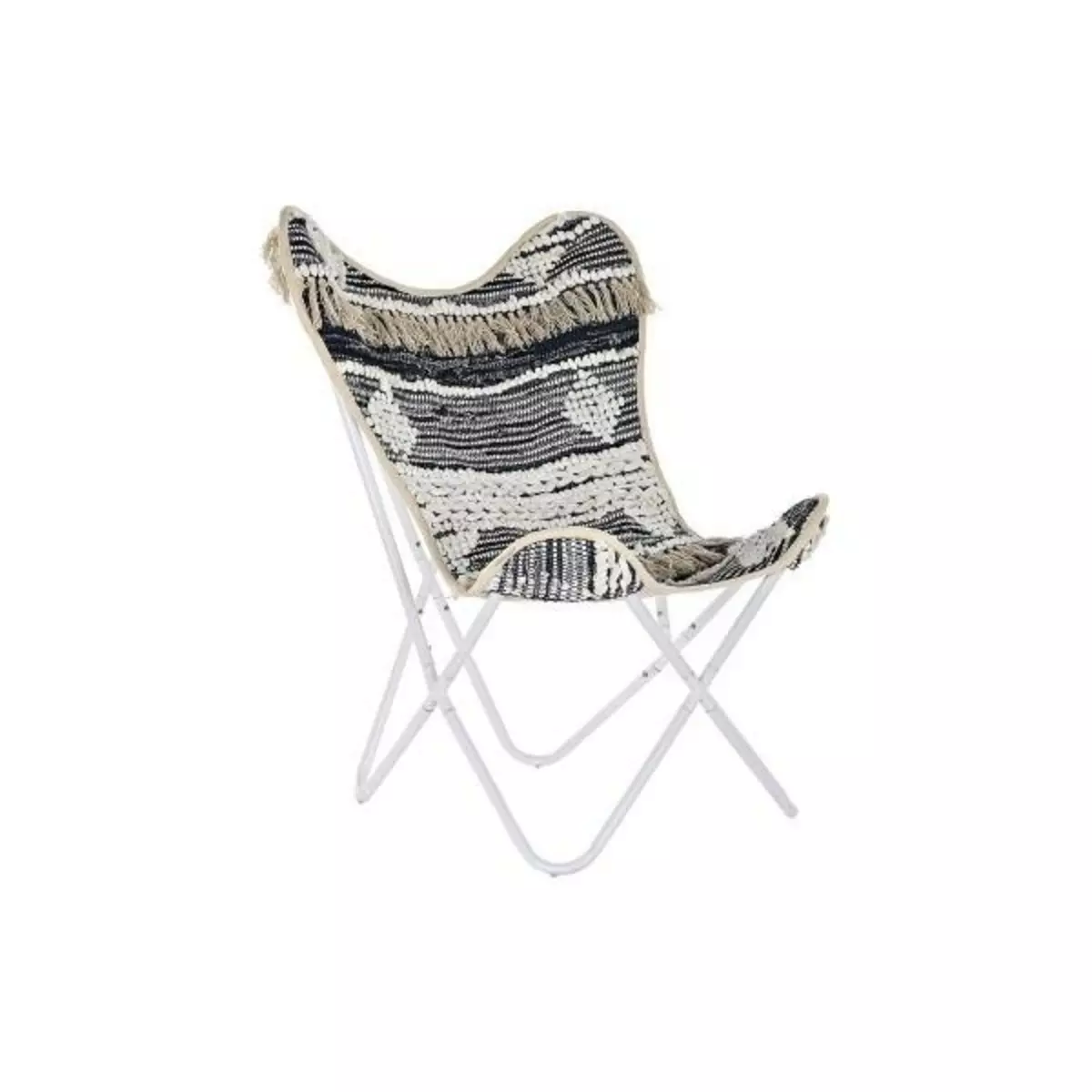 MARKET24 Chaise de jardin DKD Home Decor Noir Coton Blanc Fer (74 x 65 x 90 cm)