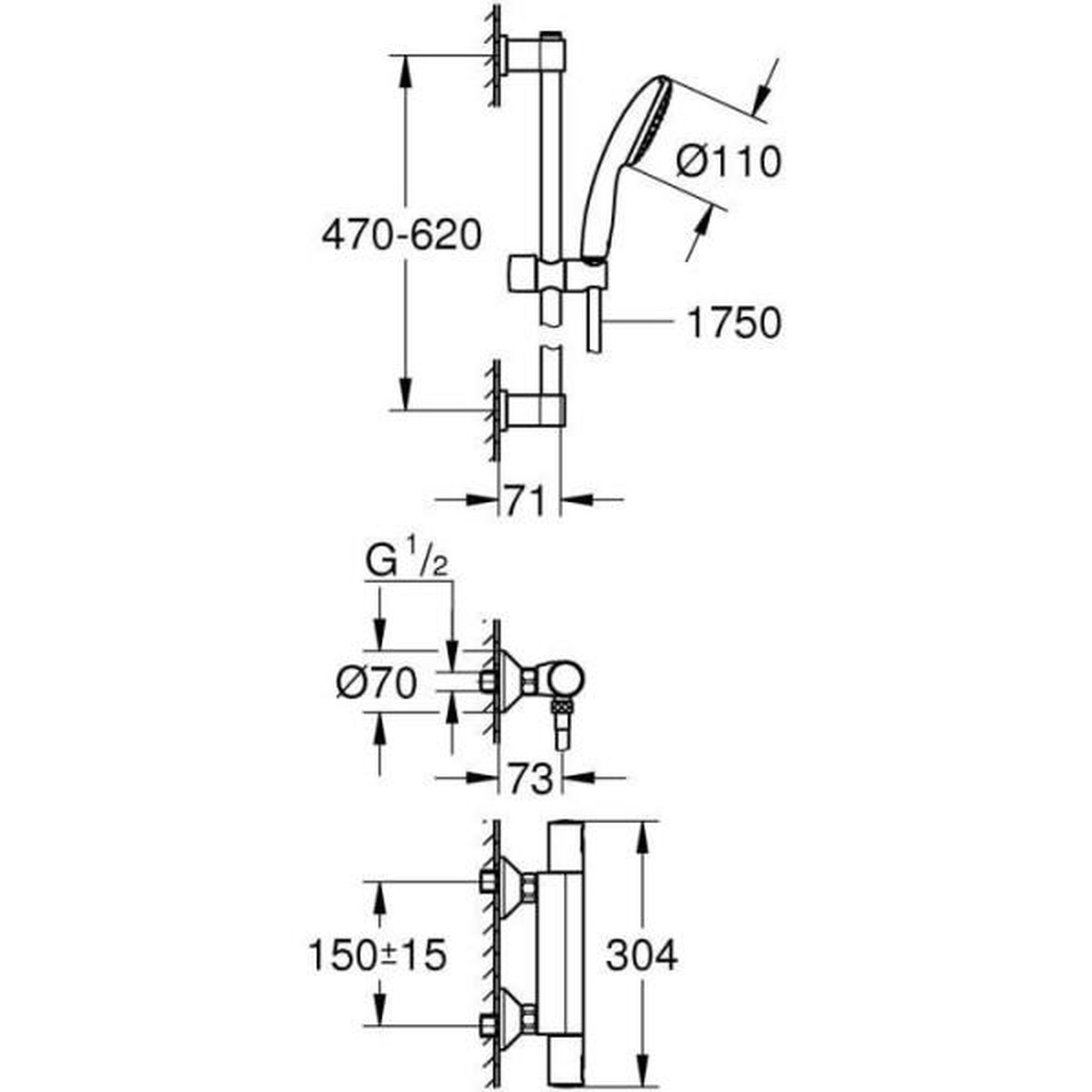 Voir la diapositive 3 : Grohe Ensemble de douche avec mitigeur thermostatique, pommeau 1 jet, barre 60cm et flexible - GROHE 34597001 - Economie d'eau - Chrom