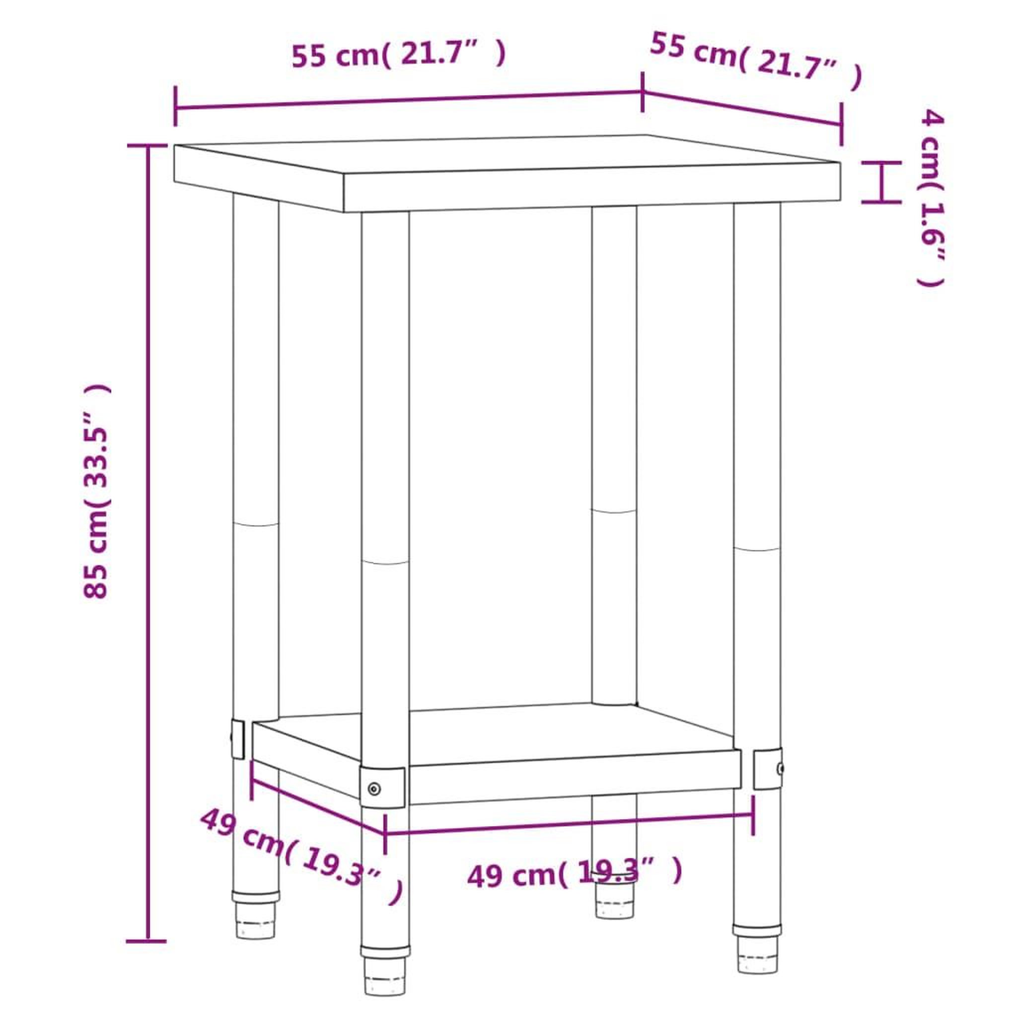 Voir la diapositive 6 : VIDAXL Table de travail de cuisine 55x55x85 cm acier inoxydable