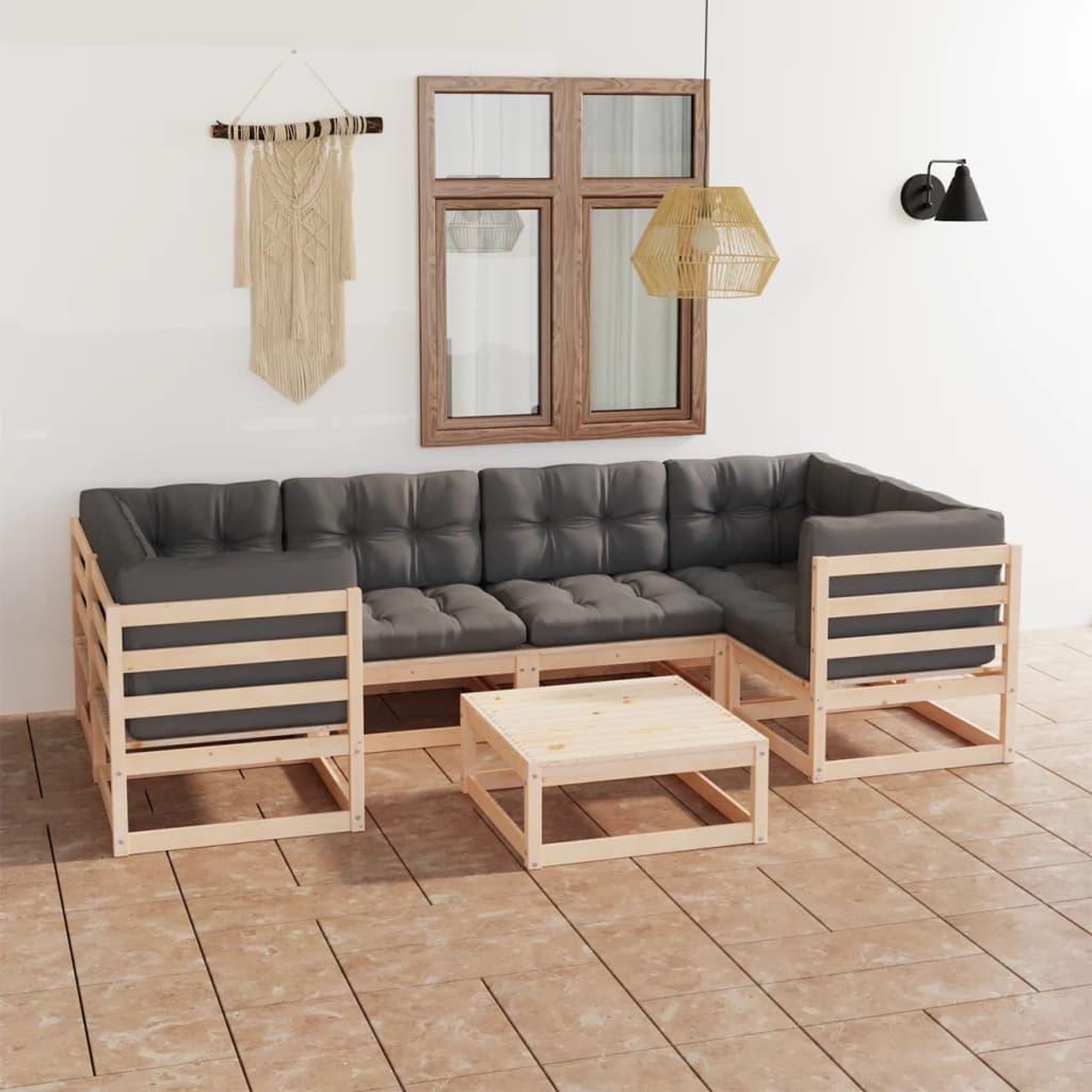 Voir la diapositive 1 : VIDAXL Salon de jardin 7 pcs avec coussins Bois de pin massif