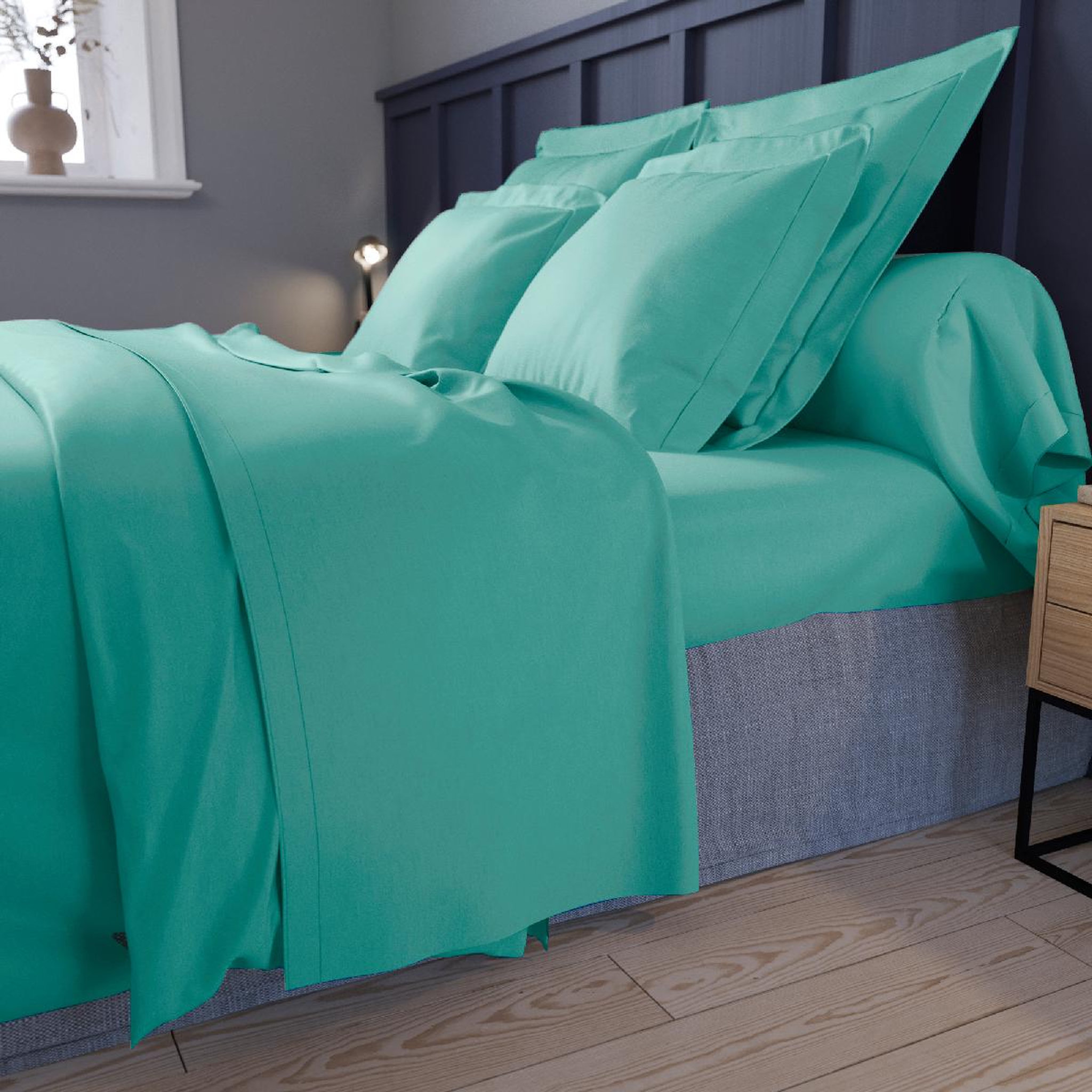 Voir la diapositive 3 : DODO Drap housse harmonie satin de coton coloris turquoise