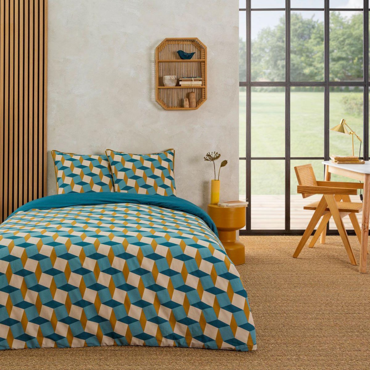 FUTURE HOME Parure de lit 2 personnes géométrique losanges