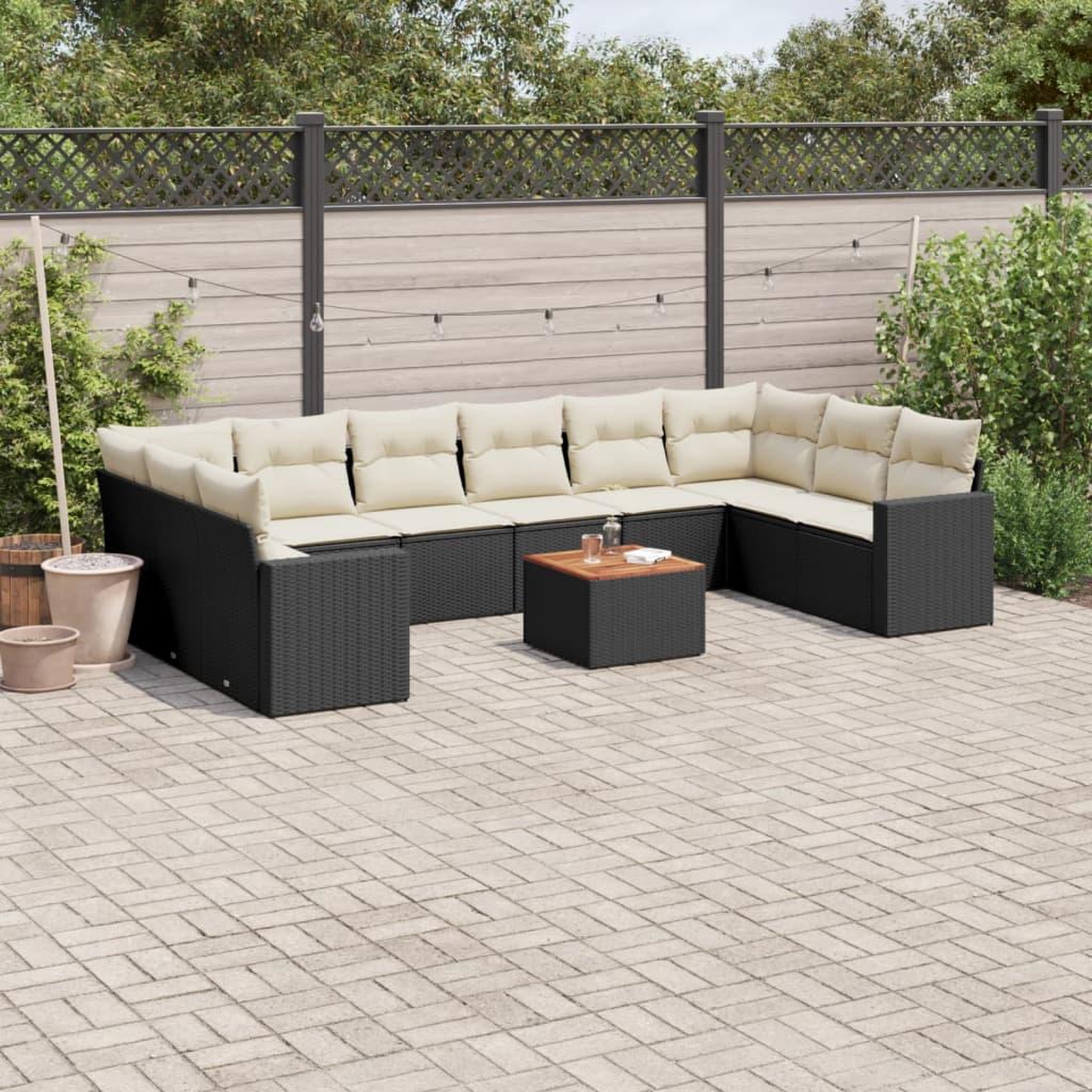 VIDAXL Salon de jardin 11 pcs avec coussins noir resine tressee