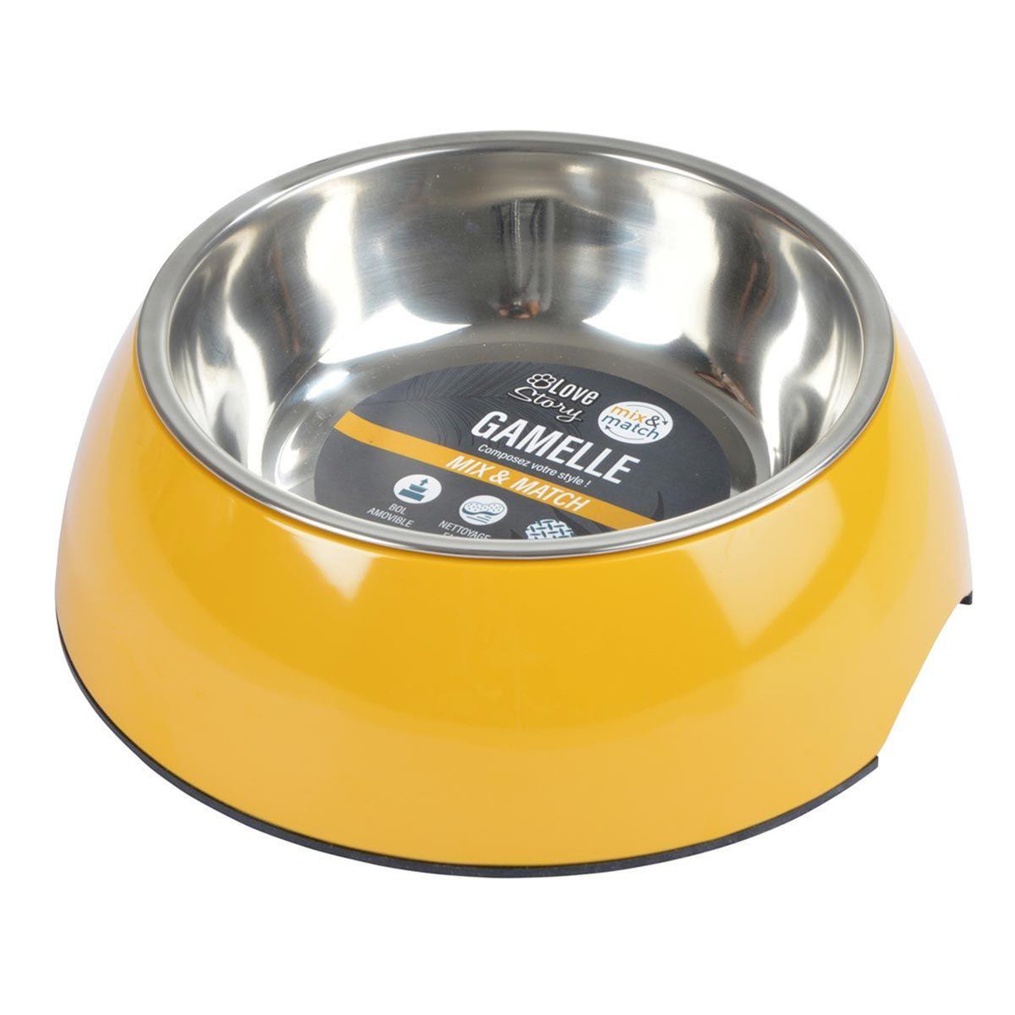 Voir la diapositive 2 : LOVE STORY Gamelle pour chien & chat  bol inox  14cm moutarde
