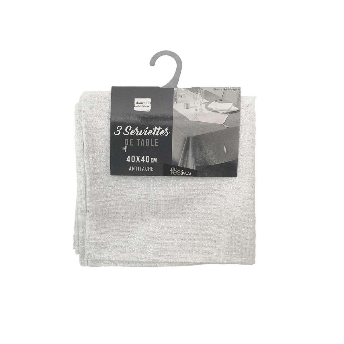Douceur d'Intérieur Lot de 6 serviettes fils métallisés L. 40 cm x l. 40 cm - Blanc et argent
