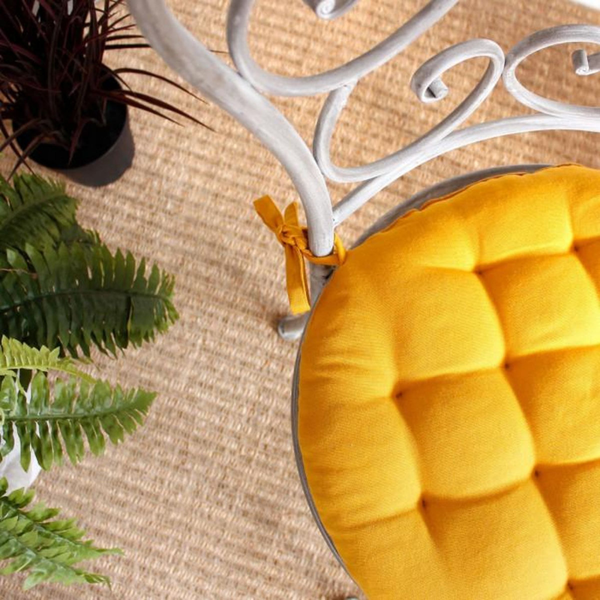 Paris Prix Galette de Chaise Piquée Uni  Panama  38cm Moutarde