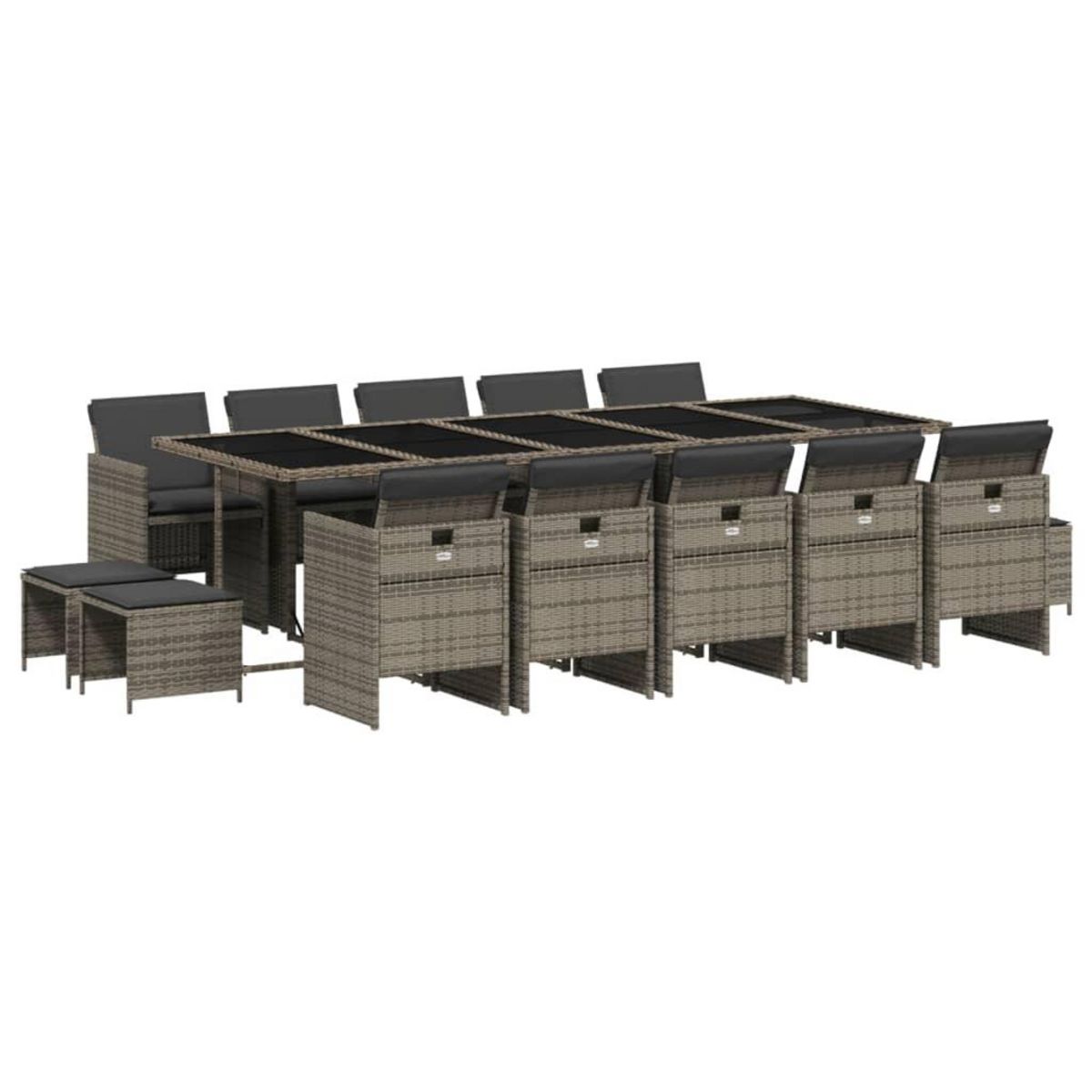 VIDAXL Ensemble a manger de jardin 15 pcs coussins gris resine tressee