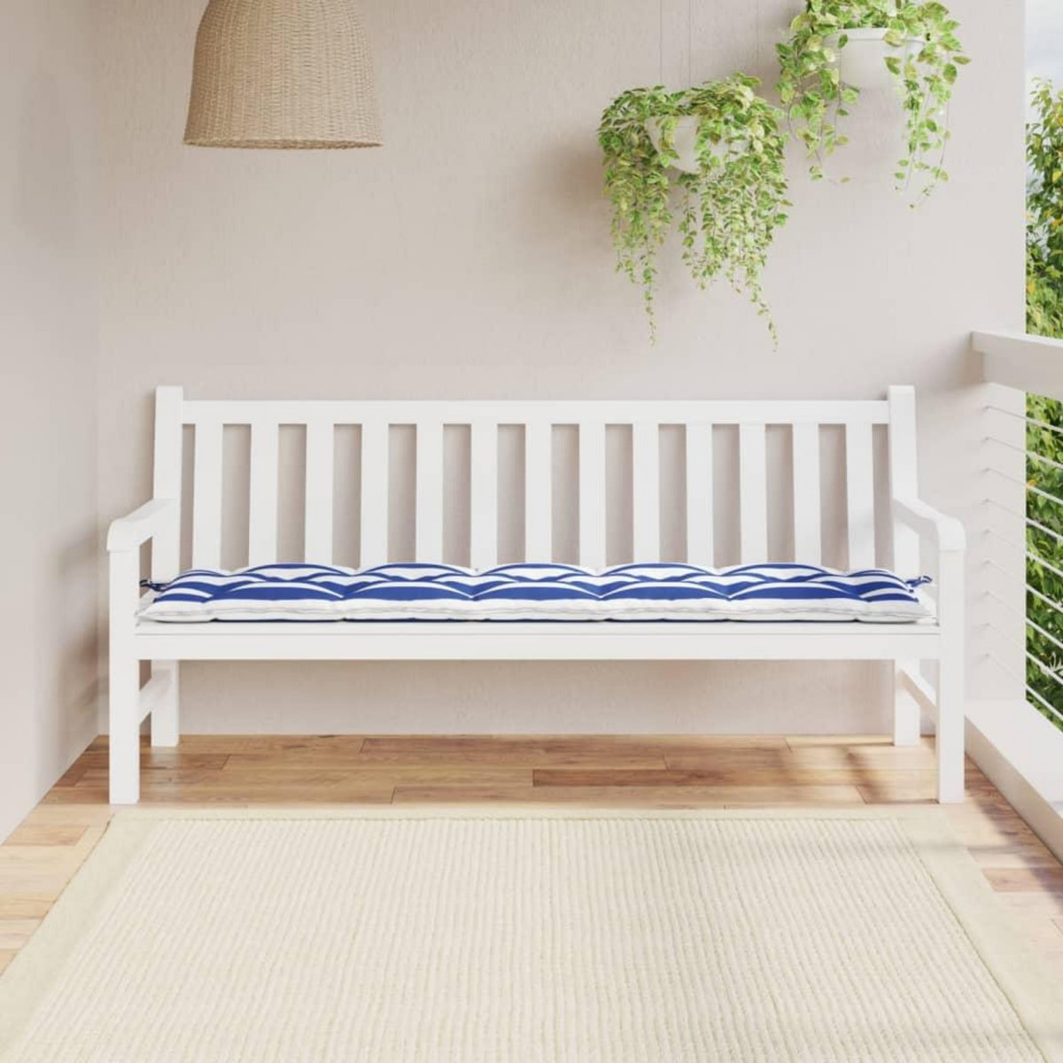 VIDAXL Coussin de banc de jardin rayures bleues et blanches 180x50x7cm
