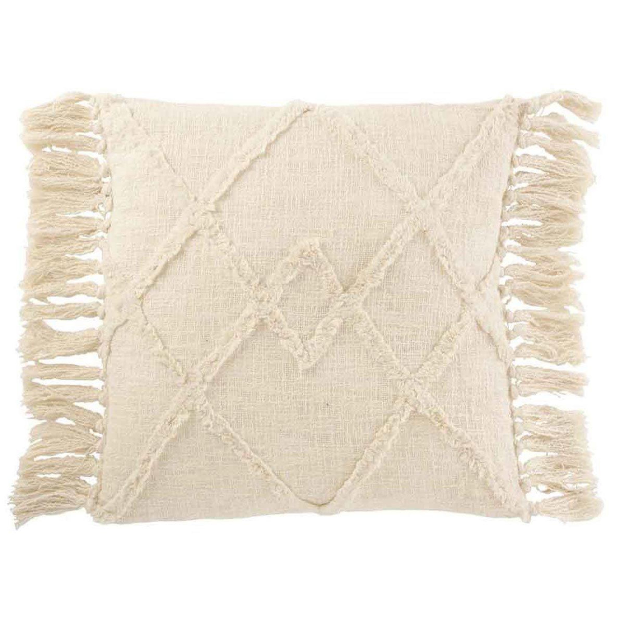Voir la diapositive 1 : J-LINE Coussin déco franges  losange  50x50cm beige