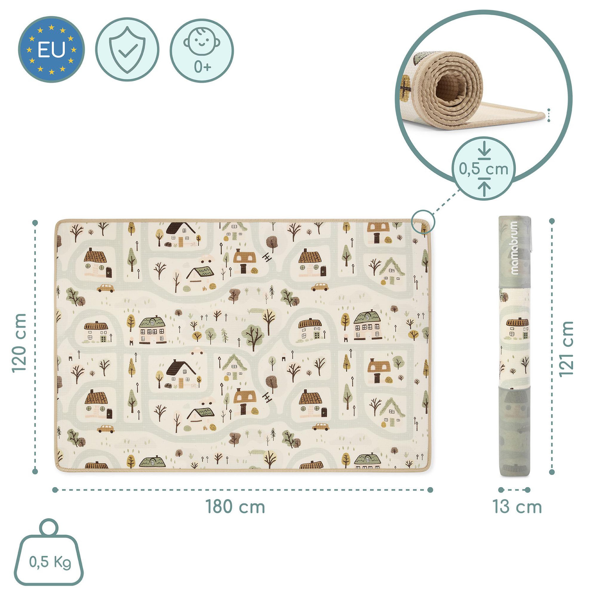 Voir la diapositive 3 : MAMABRUM Tapis Eveil Mousse XPE Mamabrum Tapis Bebe Reversible 180x120 cm Ville Beige 0+