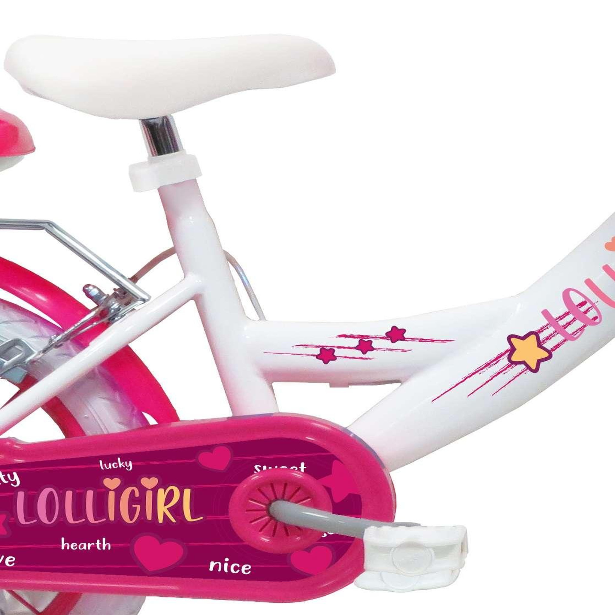 Voir la diapositive 3 : Vélo enfant - Modèle 14''Fille Lolli Girl pour enfant de 95 à 110 cm avec stabilisateurs - Panier avant - Coffre arrière - 2 freins et pneus gonflables