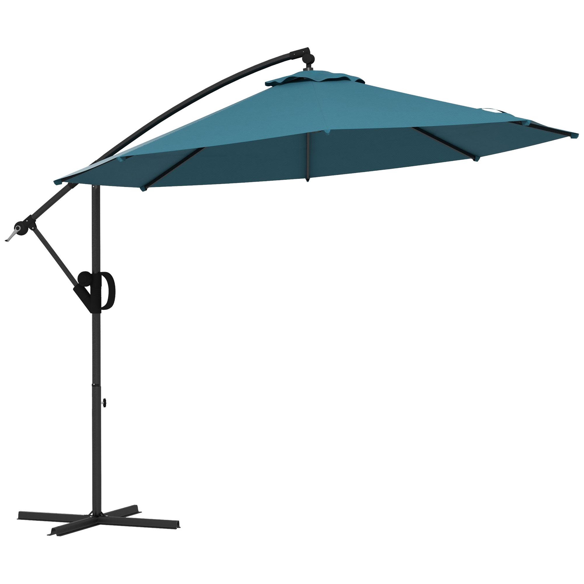 Voir la diapositive 1 : OUTSUNNY Parasol déporté octogonal inclinable Ø 2,93 x 2,60 m avec pied métal époxy alu bleu canard