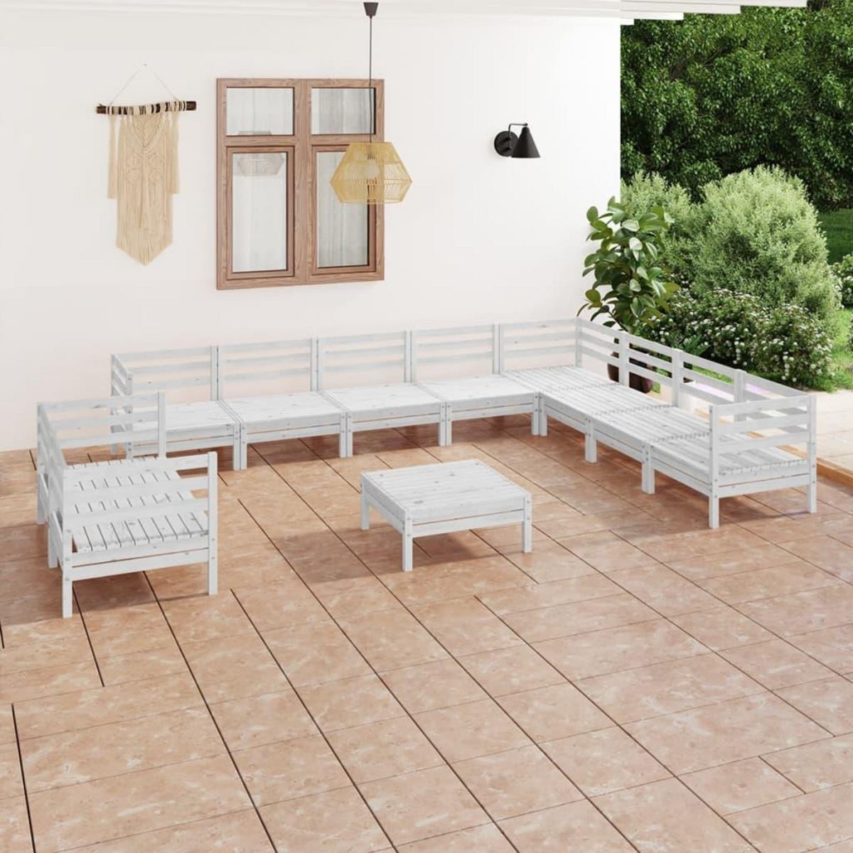 VIDAXL Salon de jardin 11 pcs Bois de pin massif Blanc