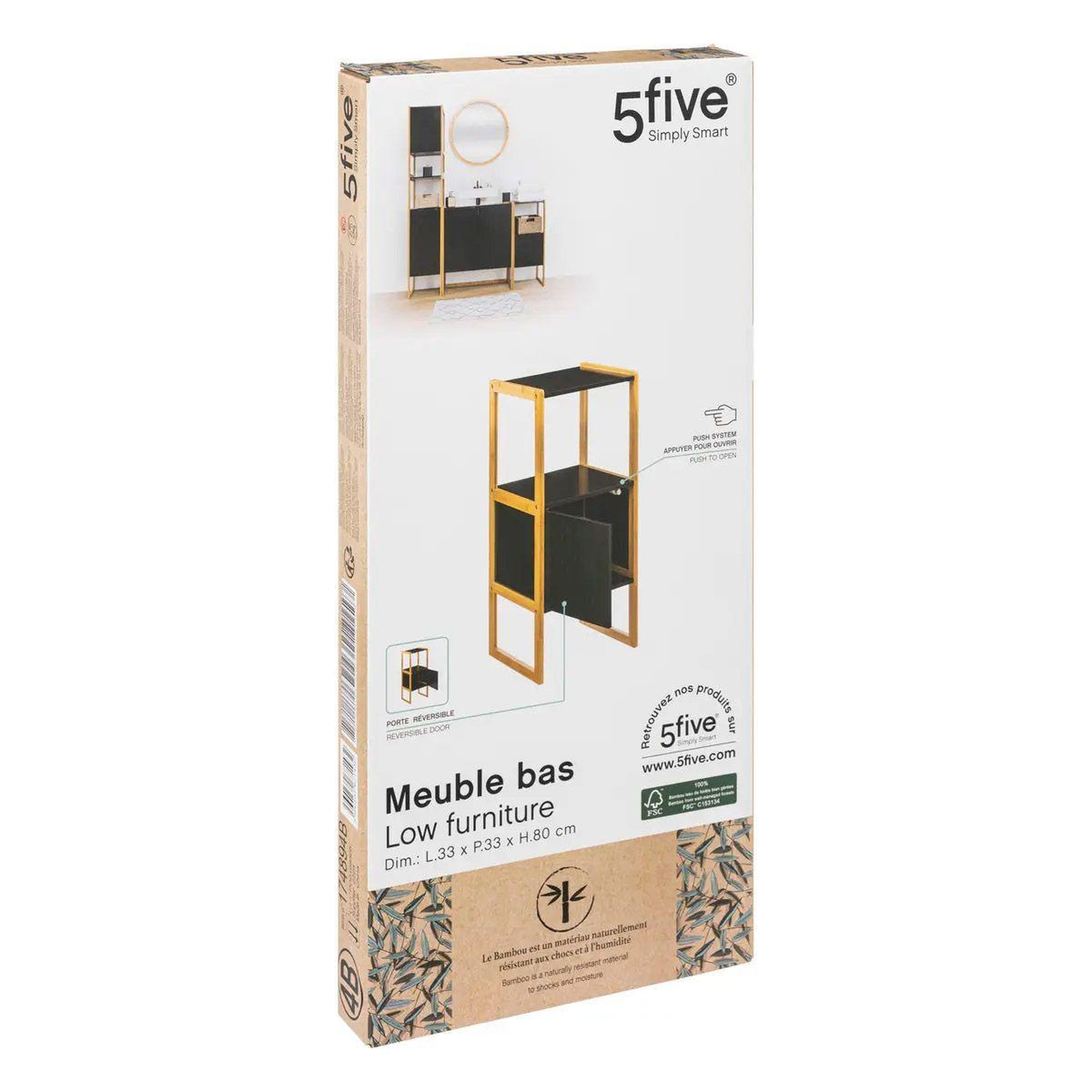 Voir la diapositive 4 : FIVE Meuble bas 1 porte  natureo  80cm noir