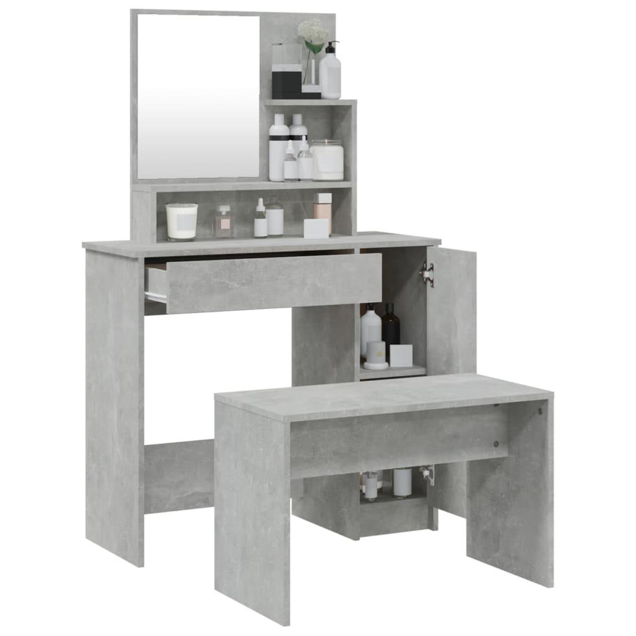 Voir la diapositive 4 : VIDAXL Ensemble de coiffeuse Gris beton 86,5x35x136 cm