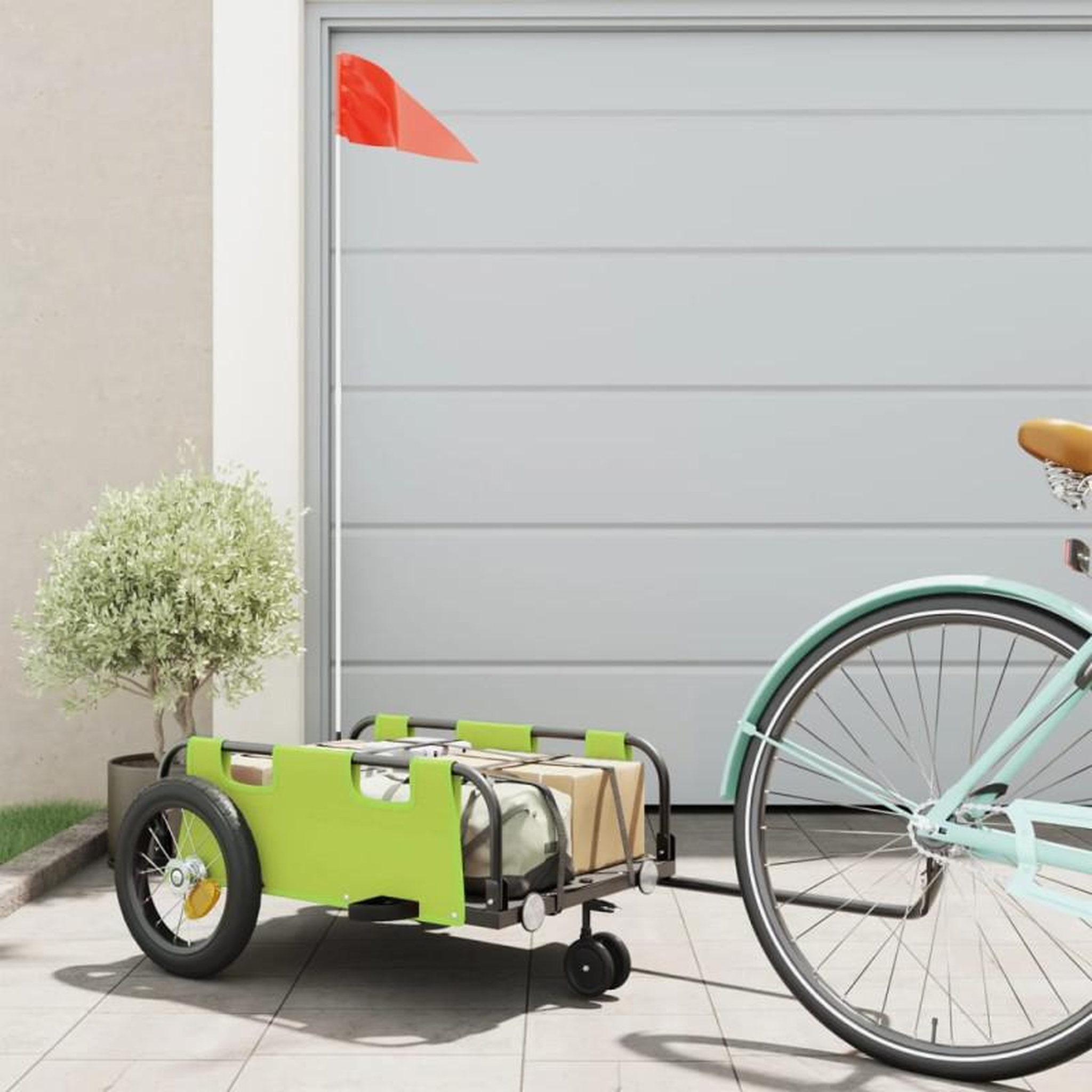 VIDAXL Remorque de vélo vert tissu oxford et fer