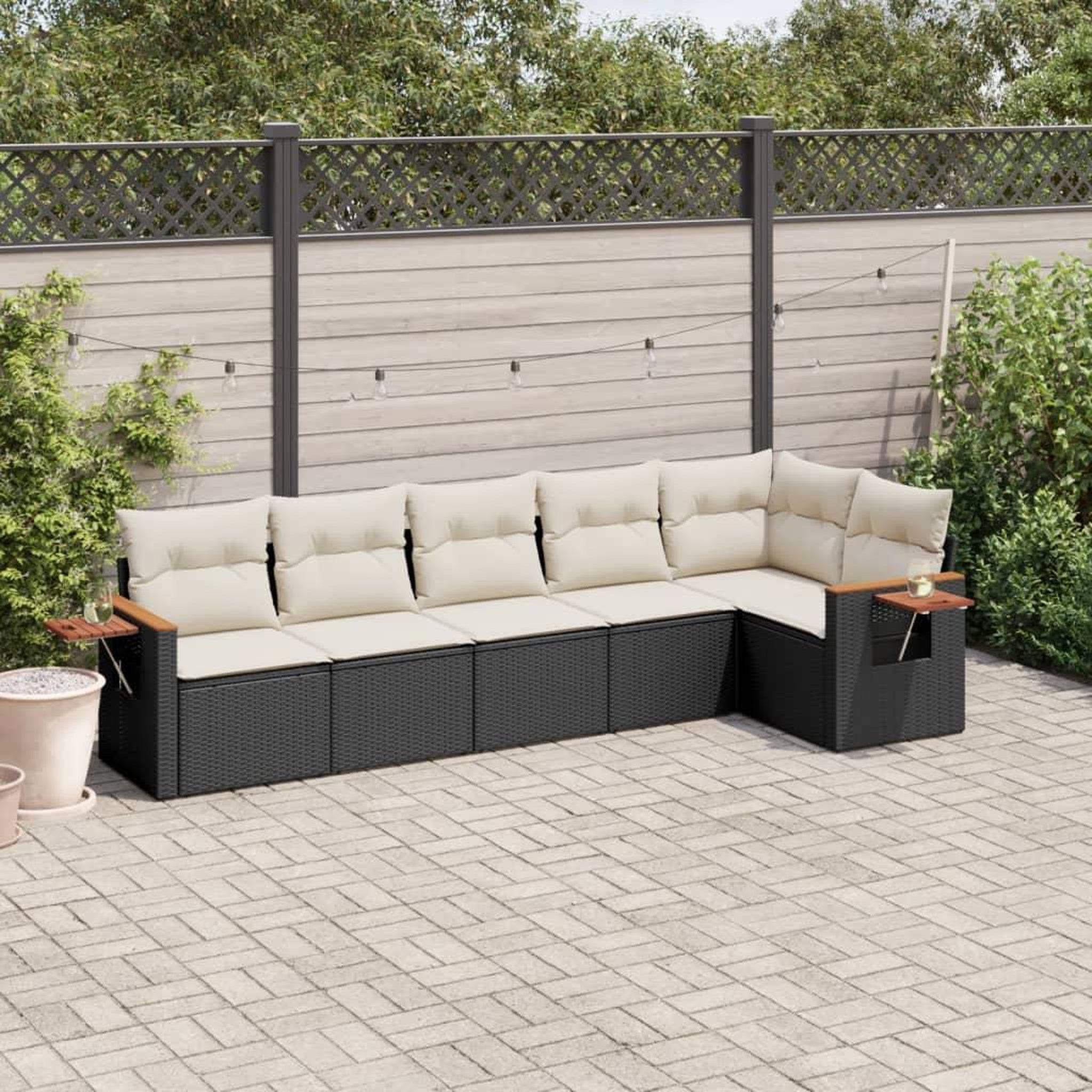 VIDAXL Salon de jardin 6 pcs avec coussins noir resine tressee
