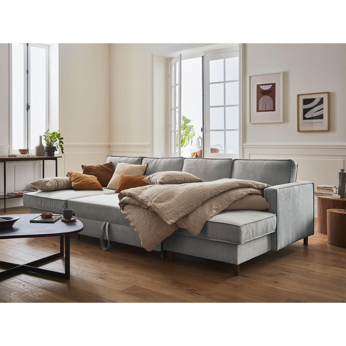LISA DESIGN Jake - canapé panoramique en u - 7 places - convertible avec coffre - en velours côtelé