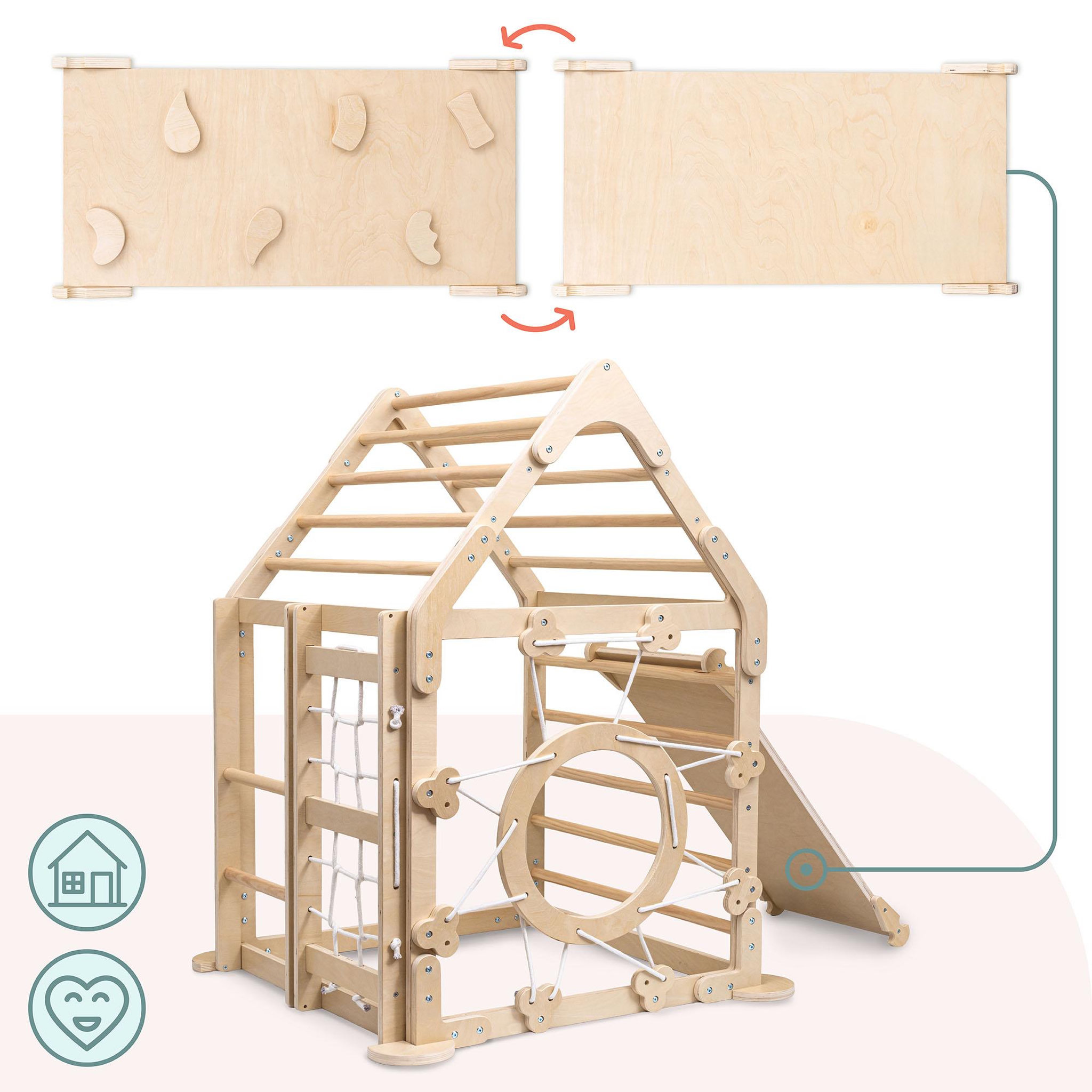 Voir la diapositive 4 : MAMABRUM Aire de Jeux Intérieure en Bois Mamabrum avec Mur d'Escalade, Échelles, Filet et Toboggan