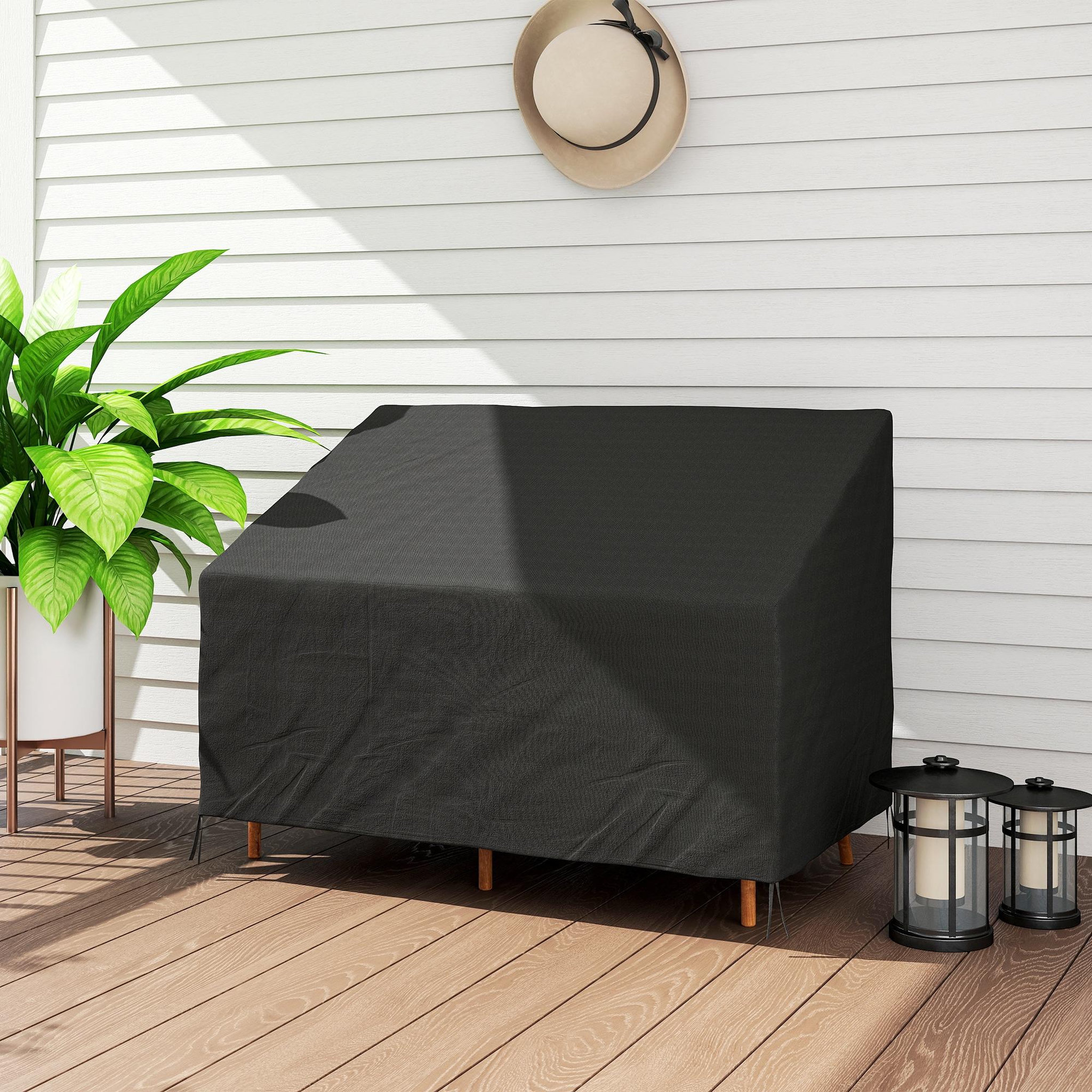 Voir la diapositive 2 : OUTSUNNY Housse de protection mobilier de jardin bâche étanche 140L x 84l x 56/94H cm oxford haute densité 600D noir