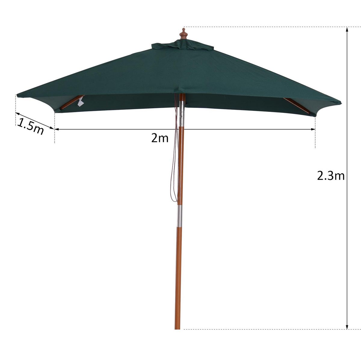 OUTSUNNY Parasol rectangulaire inclinable bois polyester haute densité 2L x 1,5l x 2,3H m vert foncé