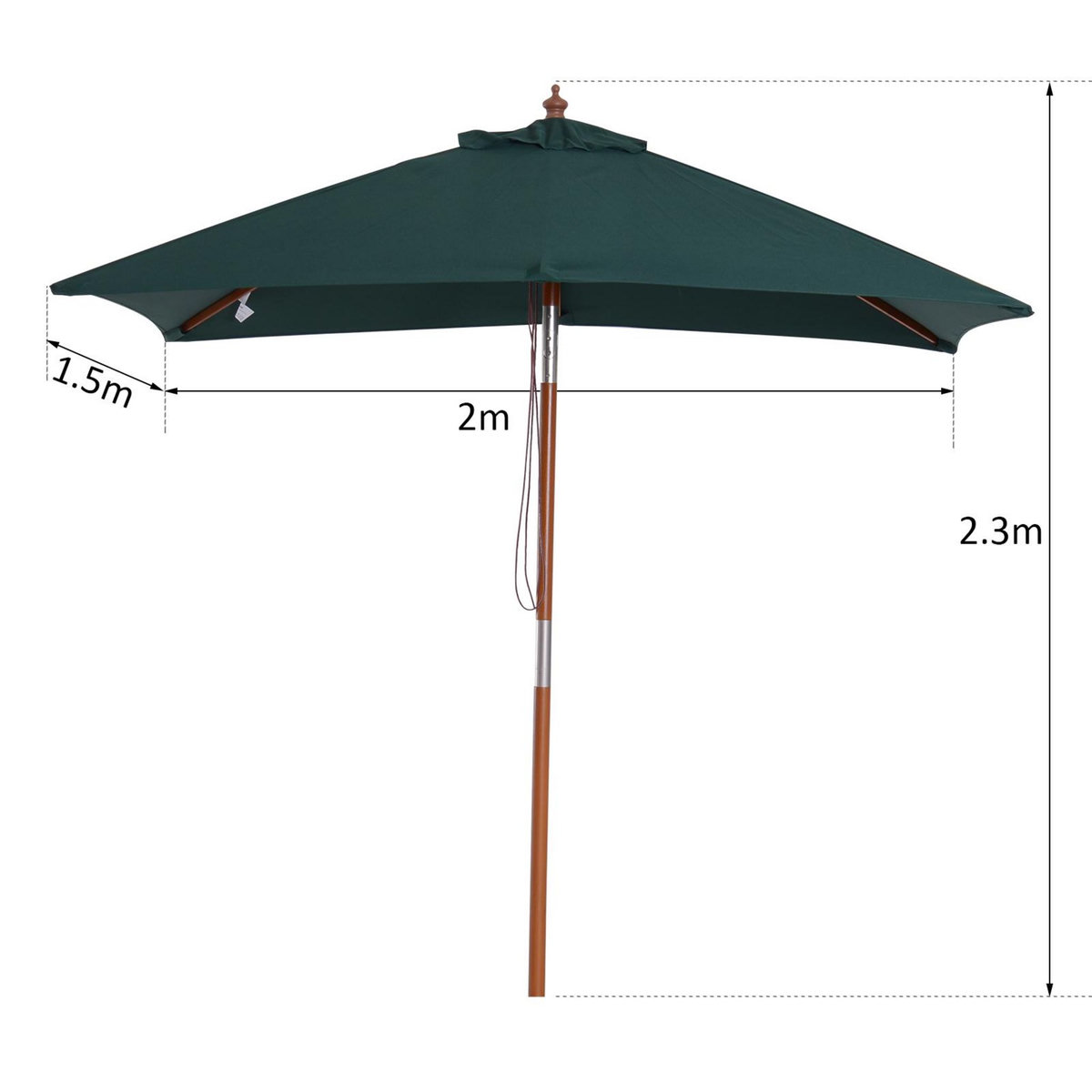 OUTSUNNY Parasol rectangulaire inclinable bois polyester haute densité 2L x 1,5l x 2,3H m vert foncé