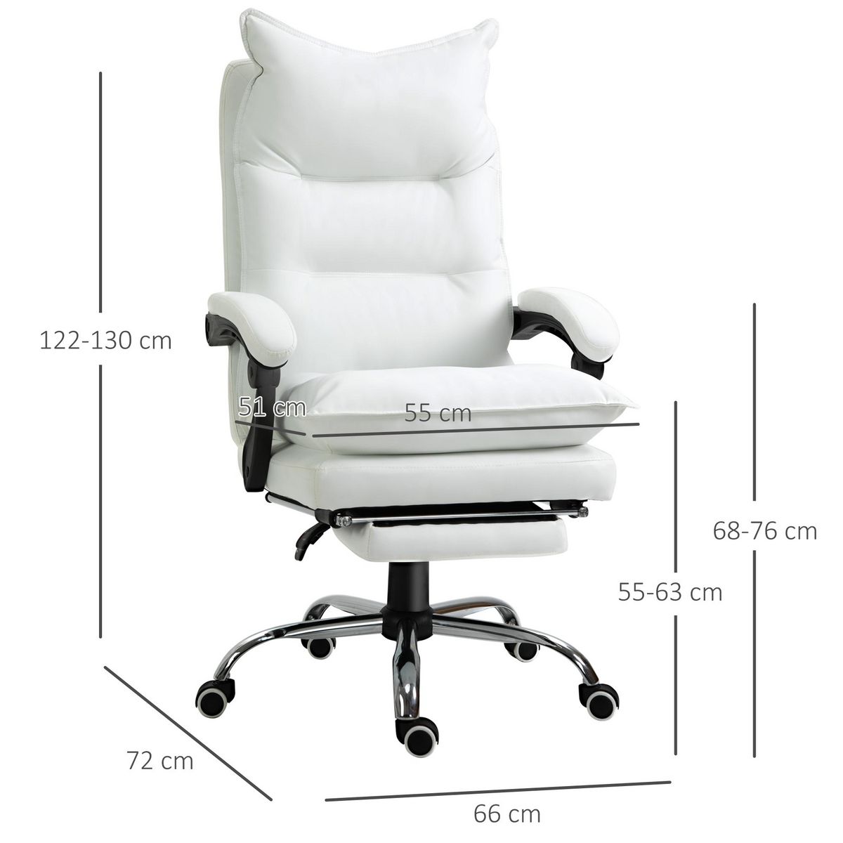 VINSETTO Fauteuil de bureau direction hauteur réglable dossier inclinable repose-pied intégré revêtement synthétique blanc