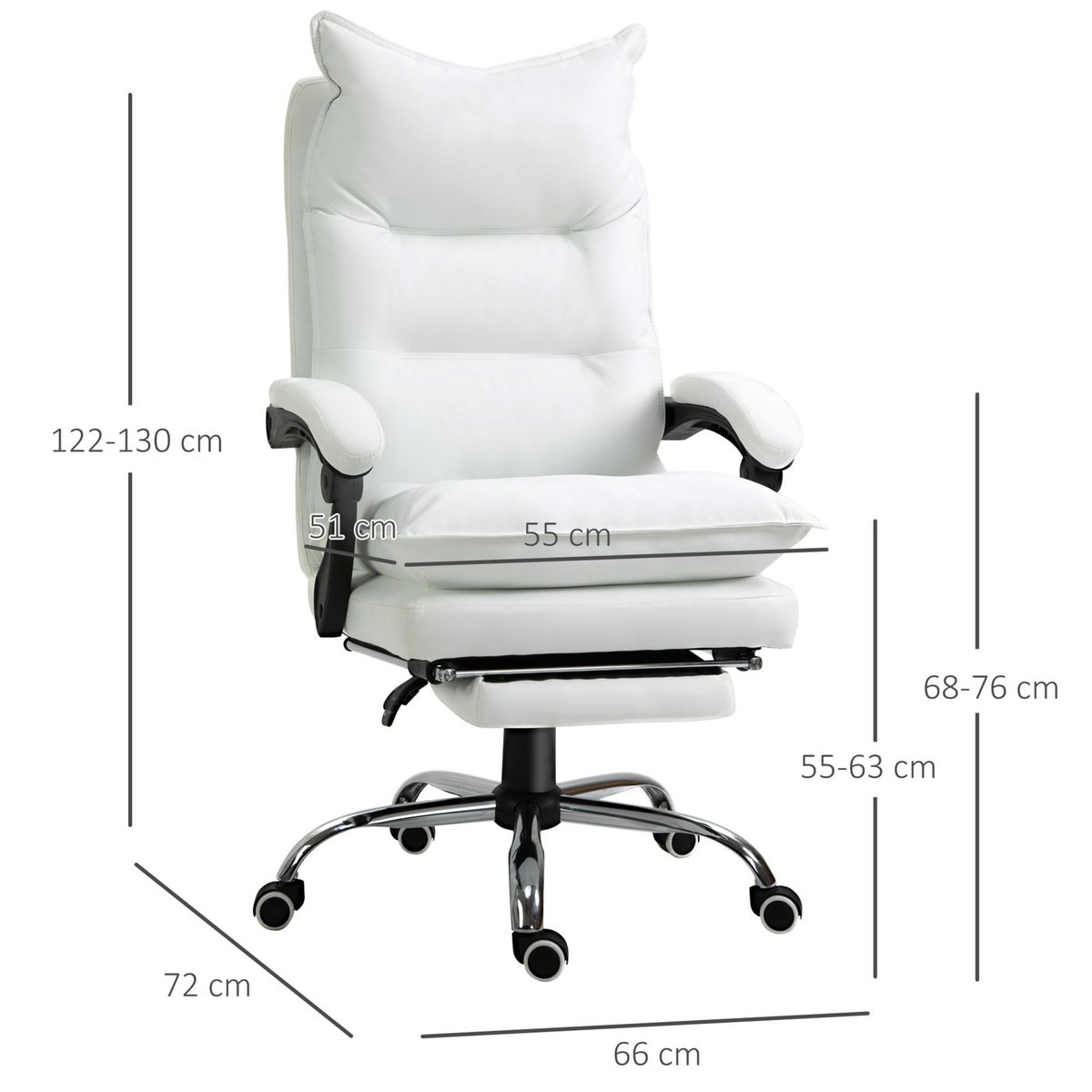 VINSETTO Fauteuil de bureau direction hauteur réglable dossier inclinable repose-pied intégré revêtement synthétique blanc