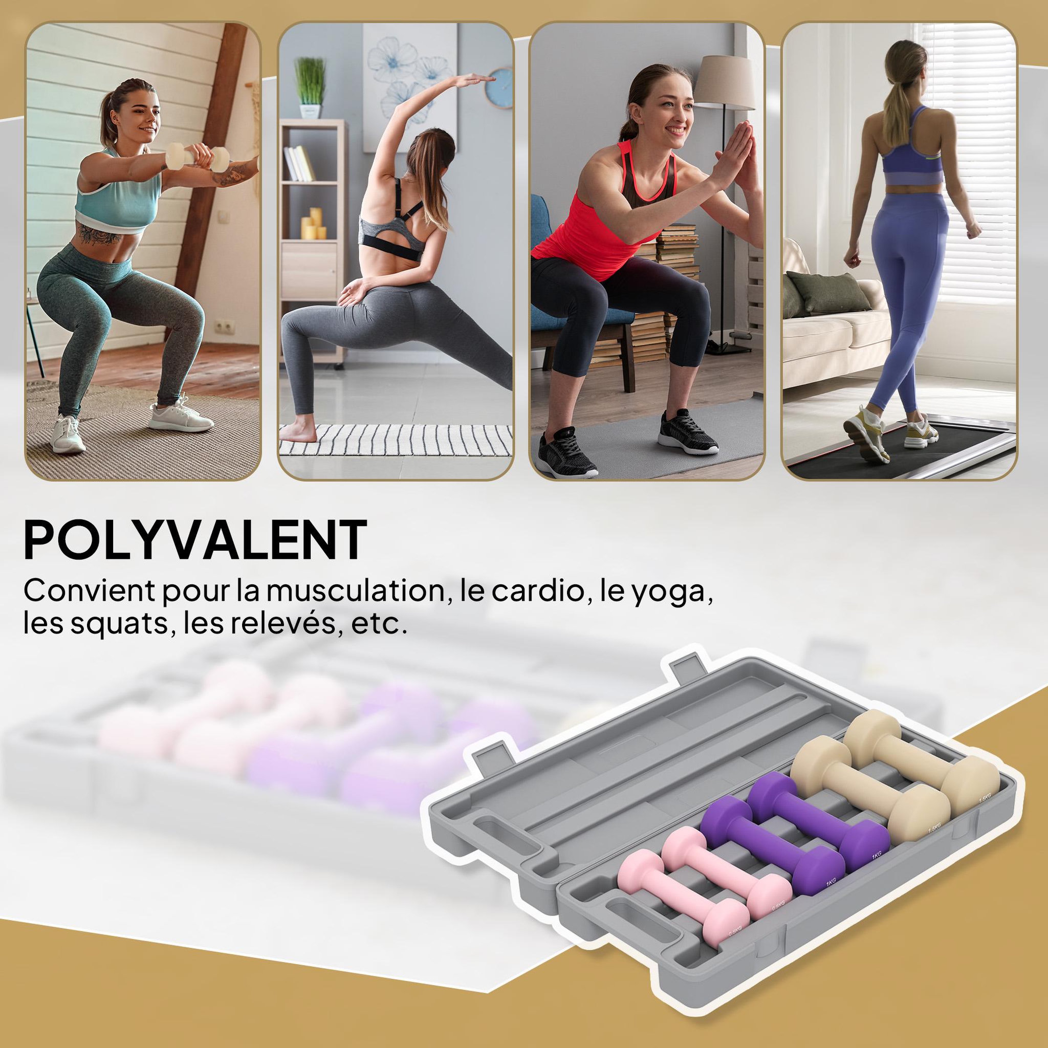 Voir la diapositive 6 : HOMCOM Ensemble d'haltères courtes total 6 kg - paires de 0,5/1/1,5 kg avec mallette - métal pu multicolore