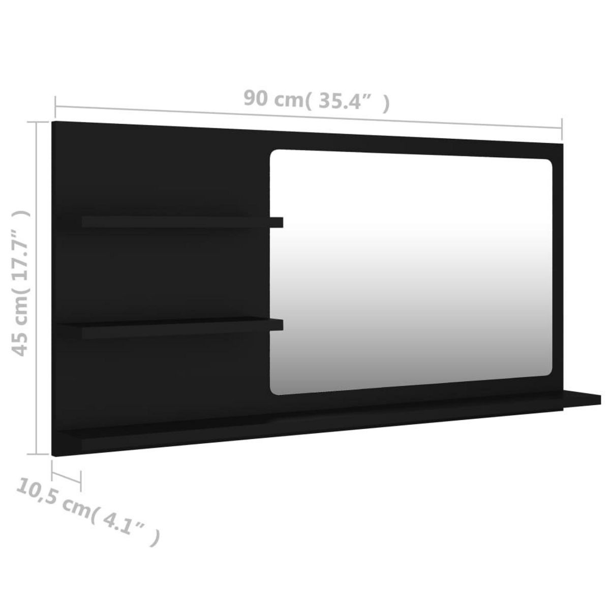 VIDAXL Miroir de salle de bain noir 90x10,5x45 cm bois d'ingenierie