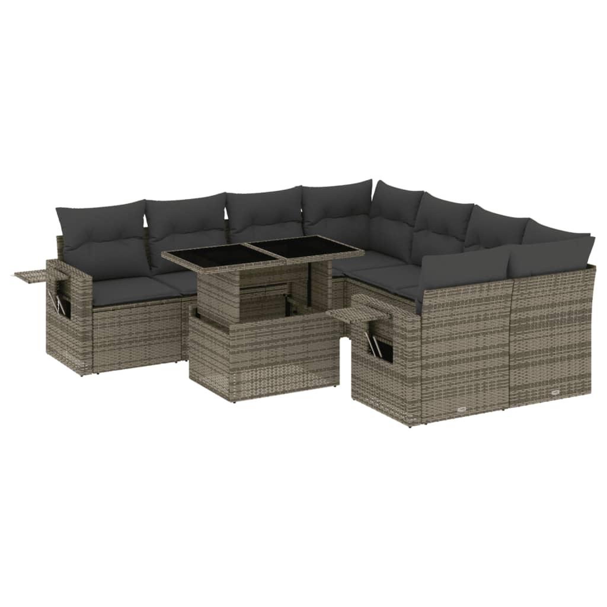Voir la diapositive 2 : VIDAXL Salon de jardin 9 pcs avec coussins gris resine tressee