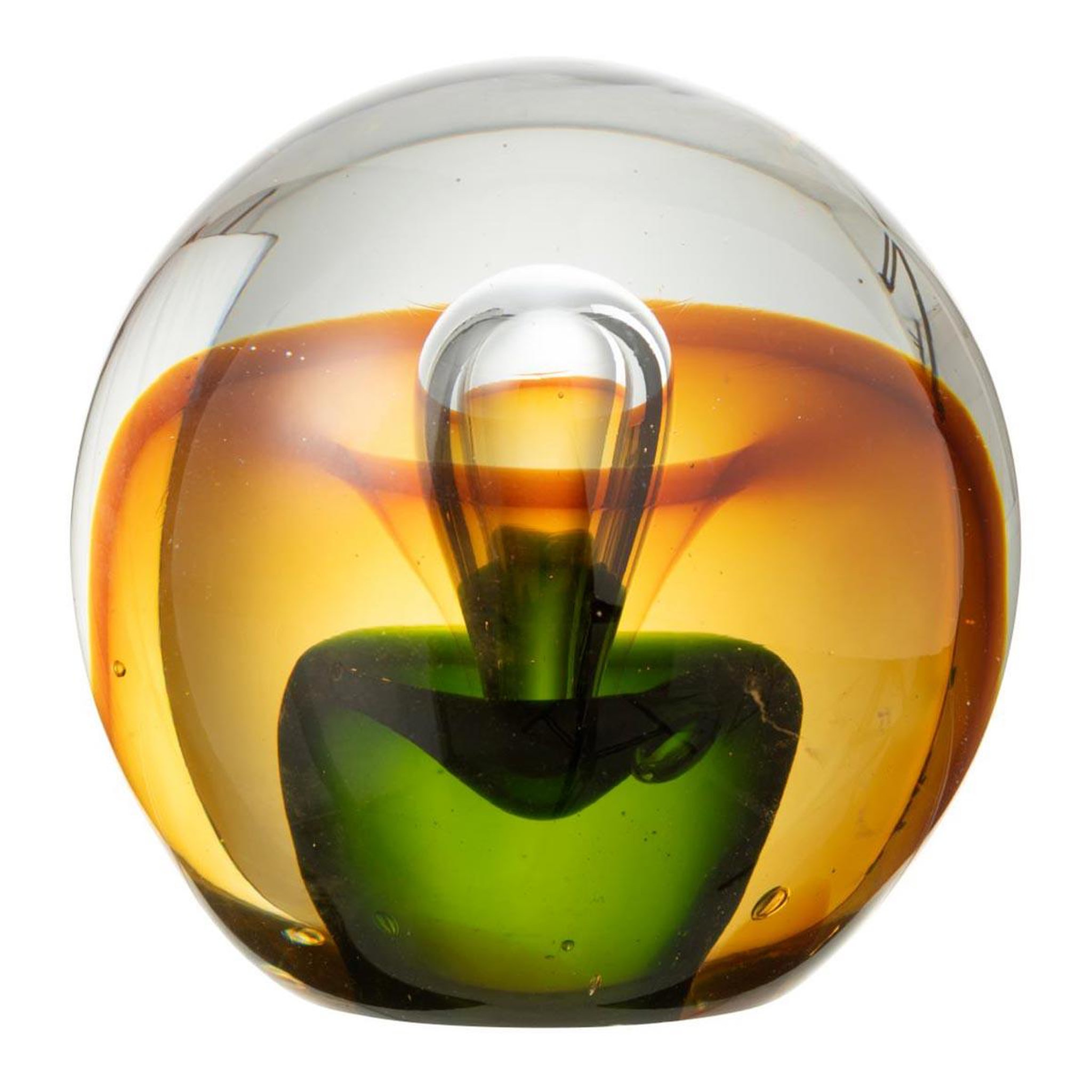 J-LINE Presse-papier en verre  goutte  12cm ambre & vert