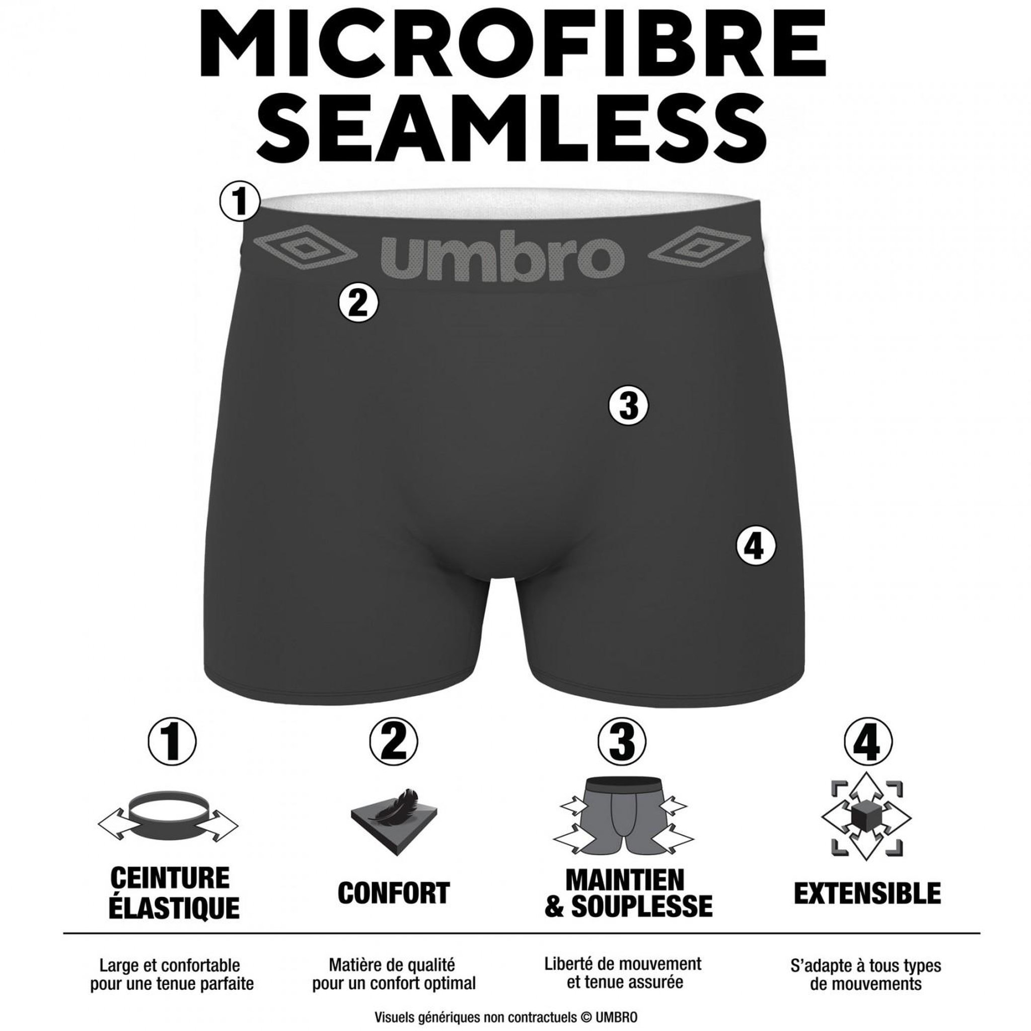 Voir la diapositive 2 : UMBRO Lot de 4 Boxers homme sans couture