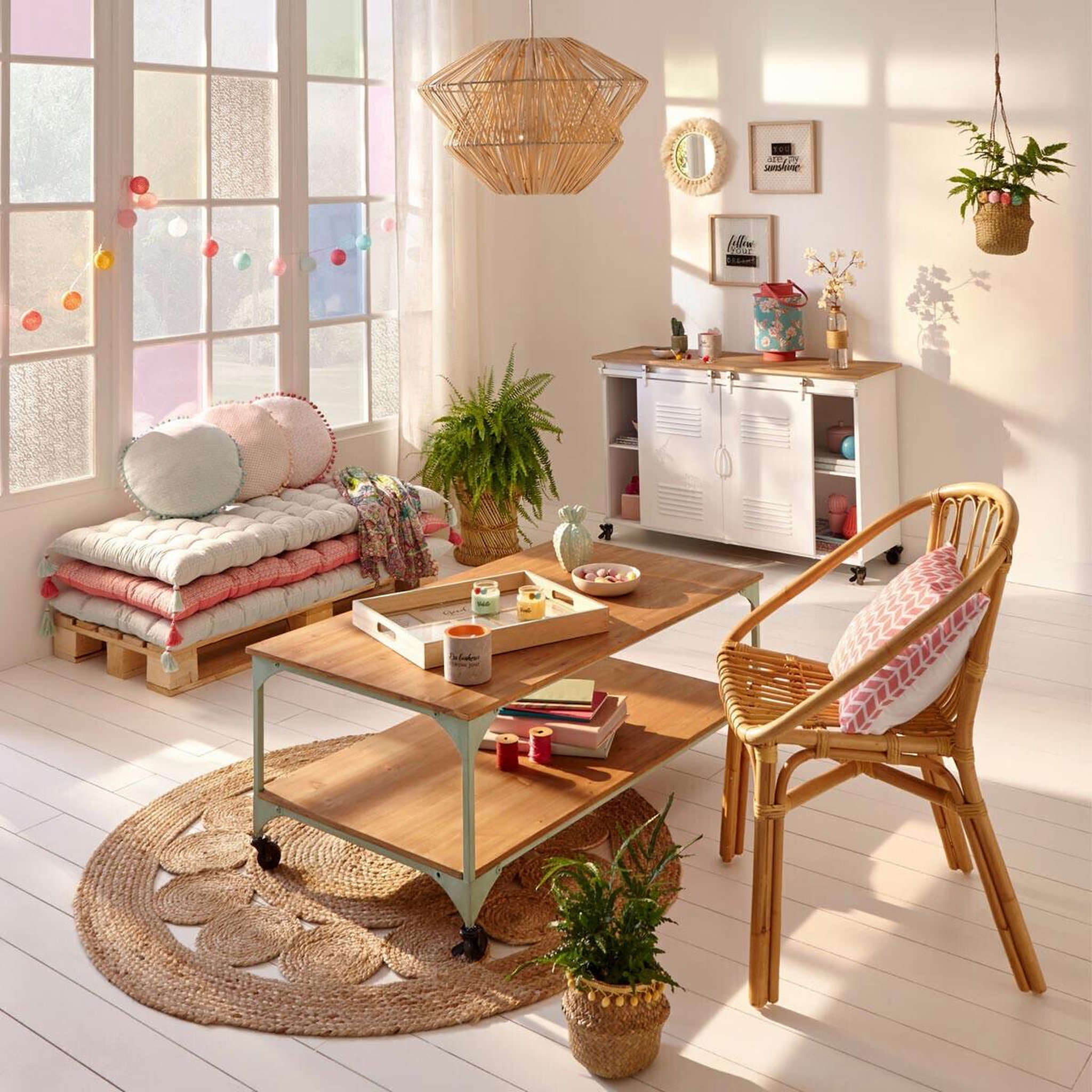 Voir la diapositive 4 : ATMOSPHERA Lampe Suspension  Rotin  45cm Beige