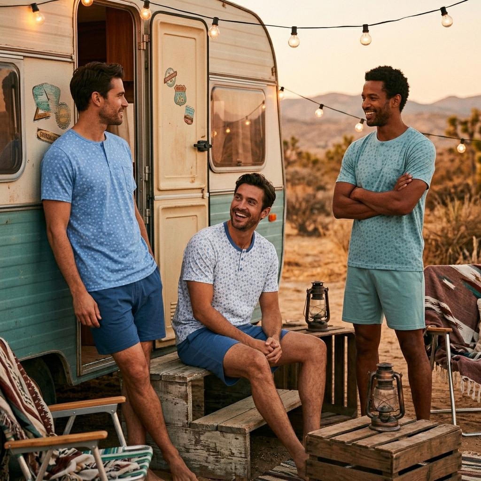 Voir la diapositive 6 : OZABI OZABI Pack 3 Pyjamas Courts Homme Coton Majoritaire, Col Bouton