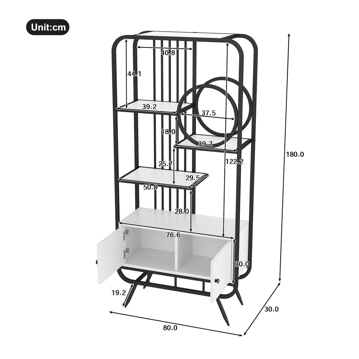 MERAX Etagère à poser noir+blanc - 80 cm mdf et métal