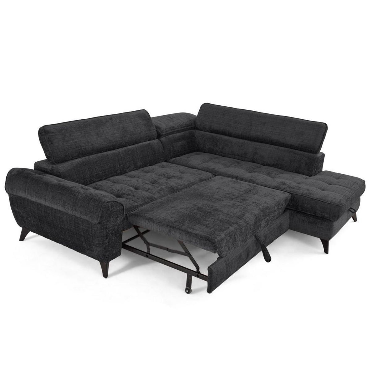 LISA DESIGN Marlo - canapé d'angle droit 5 places convertible avec coffre et têtières en velours texturé