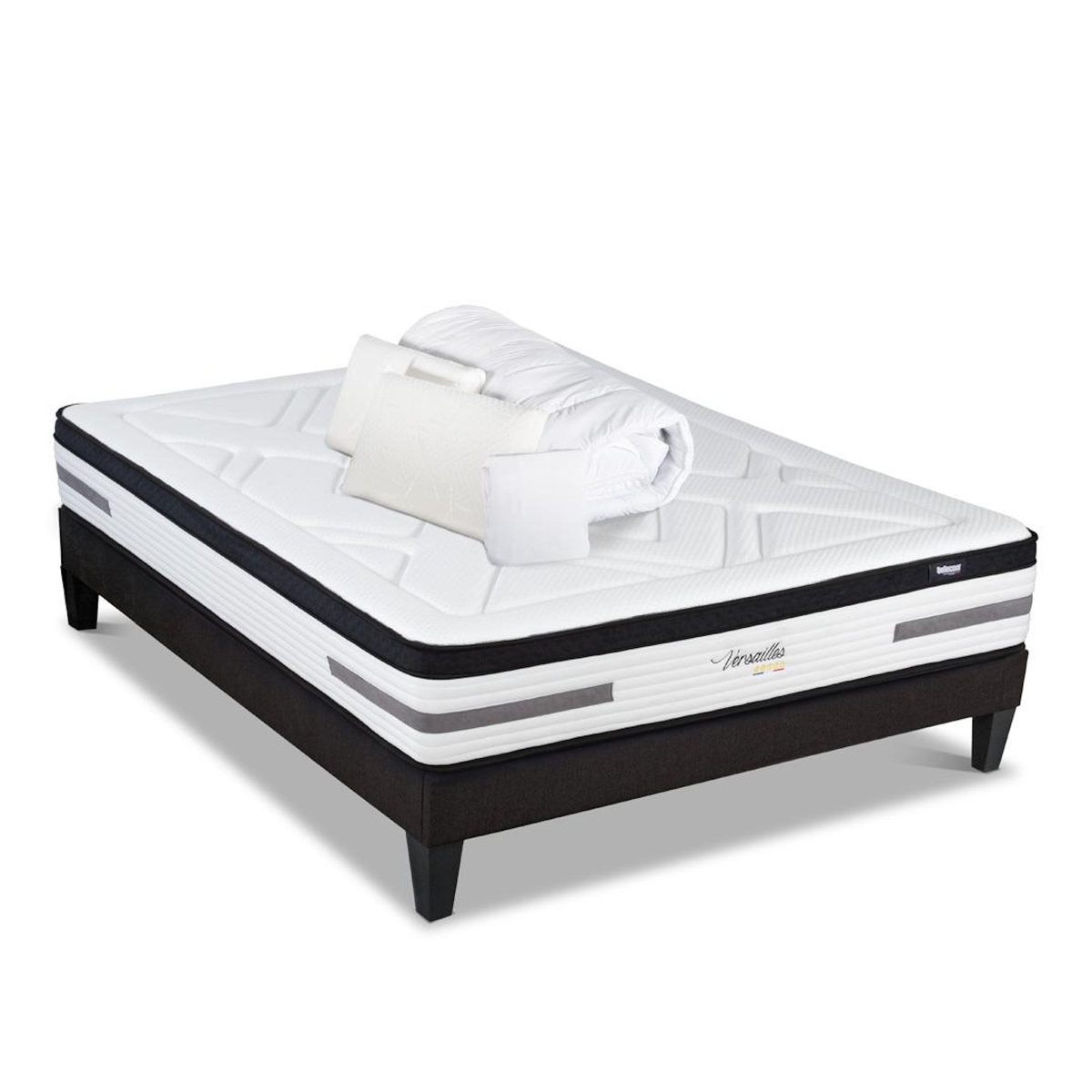 BELLECOUR BELLECOUR LITERIE | Pack Prêt à dormir BELLEVUE | Matelas Ressorts ensachés + Sommier + Accessoires
