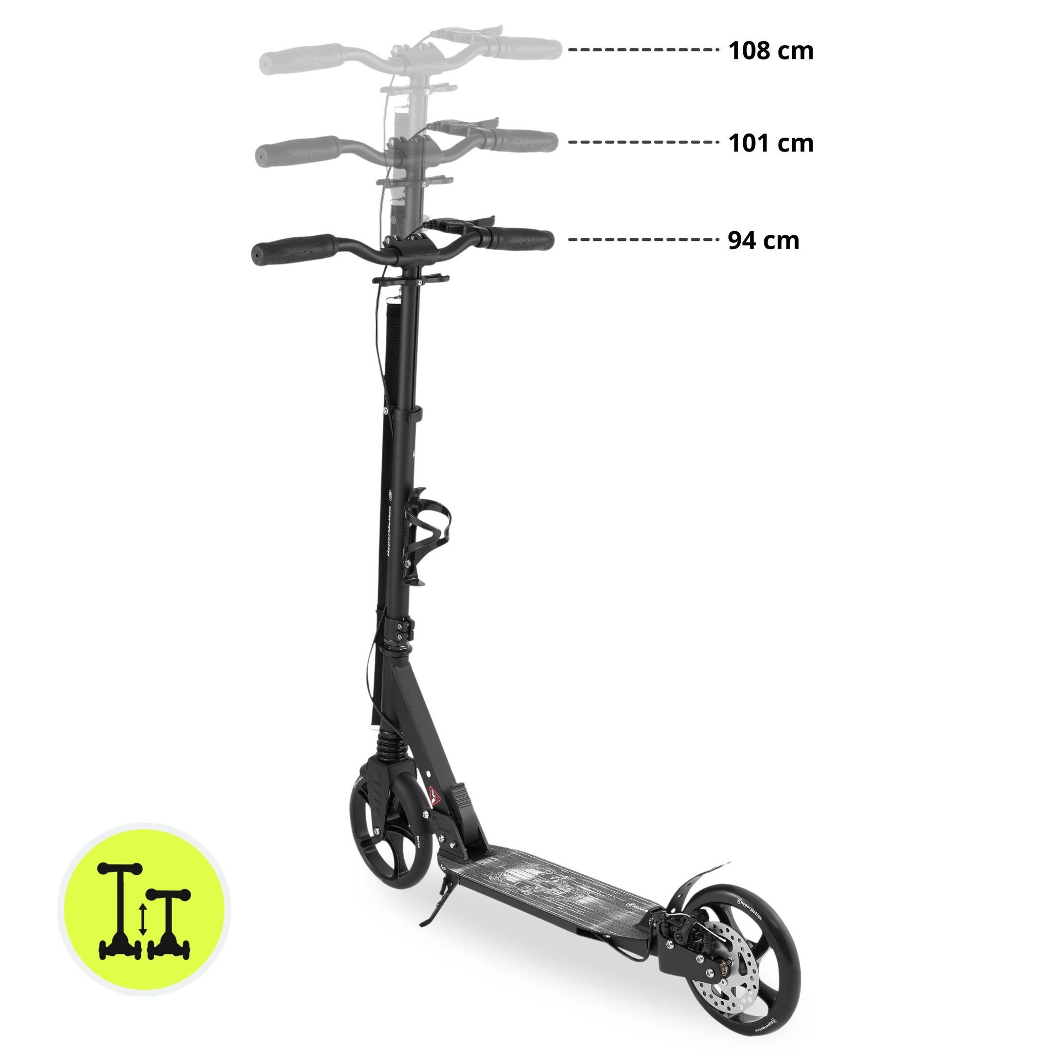Voir la diapositive 6 : MAMABRUM Trottinette Enfant Noire jusqu'à 100kg - 2 amortisseurs - Pliable - 2 Freins- Aluminium- ABEC-7