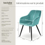 Voir la diapositive 6 : tectake Ensemble 2 chaises cuir synthétique aspect velours turquoise et noir