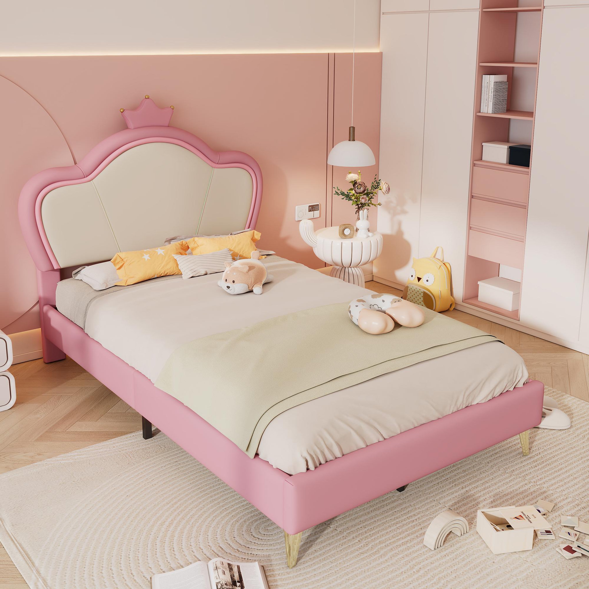 Voir la diapositive 5 : MERAX Lit simple enfant rembourré 90x200cm pu coloris rose