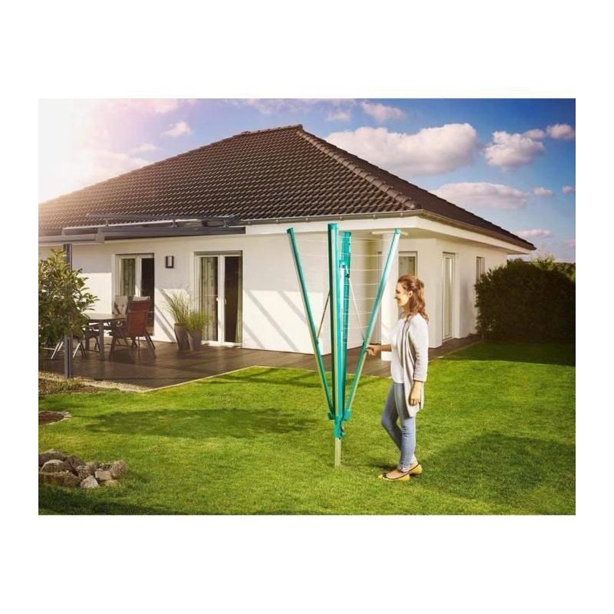 Voir la diapositive 3 : Leifheit Séchoir parapluie Linomatic 500 Deluxe Cover 82007 Leifheit - Etendoir extérieur rotatif 50 metres- Fils rétractables douille