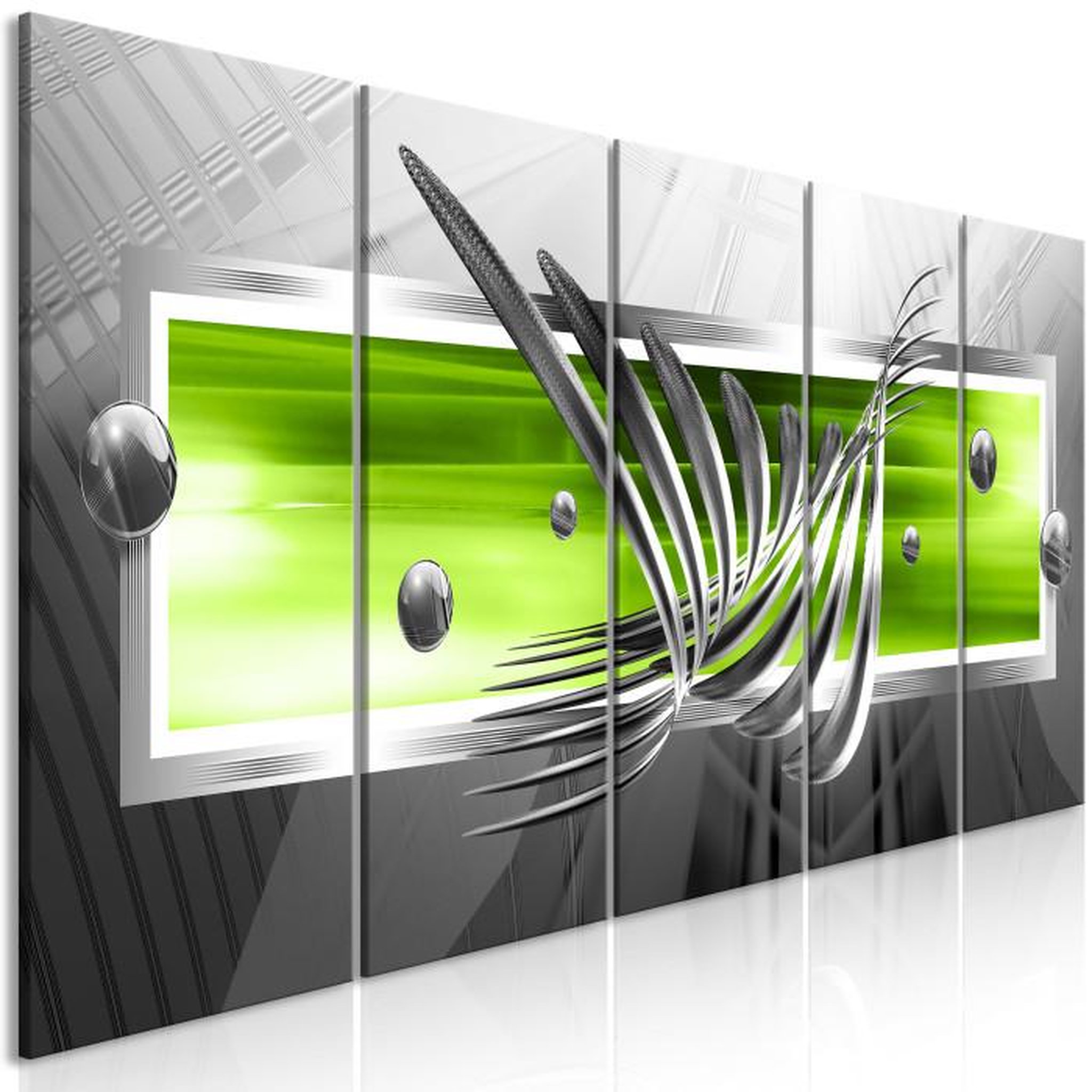 Paris Prix Tableau 5 Panneaux  Silver Wings Narrow Green. Coloris disponibles : Multicolore