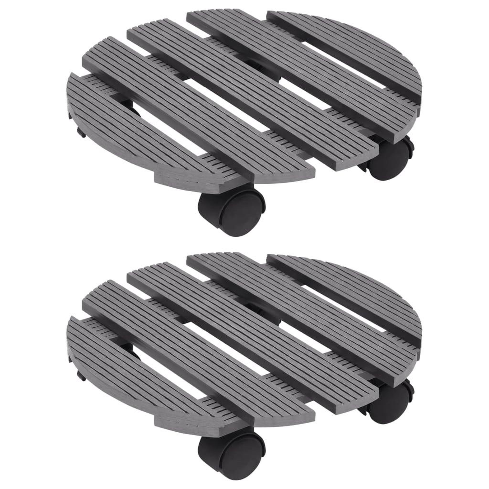 Voir la diapositive 1 : VIDAXL Chariots a plantes 2 pcs Gris Ø30x7,5 cm WPC
