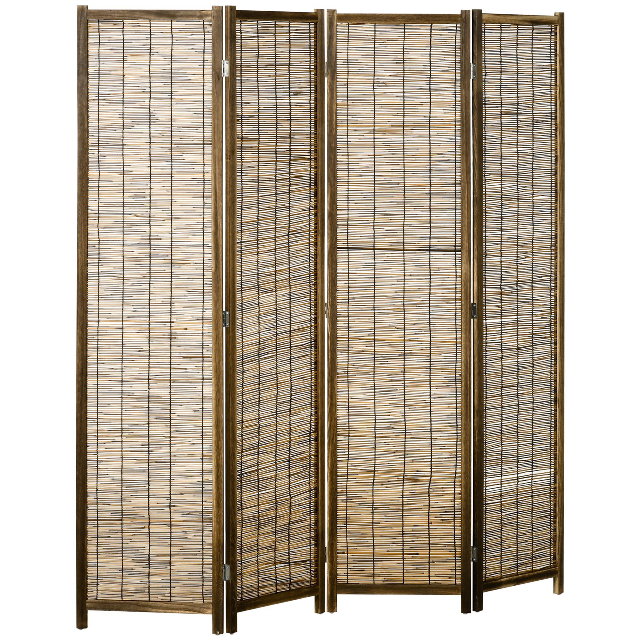 HOMCOM Paravent intérieur 4 panneaux pliables séparateur de pièce bois de paulownia roseau
